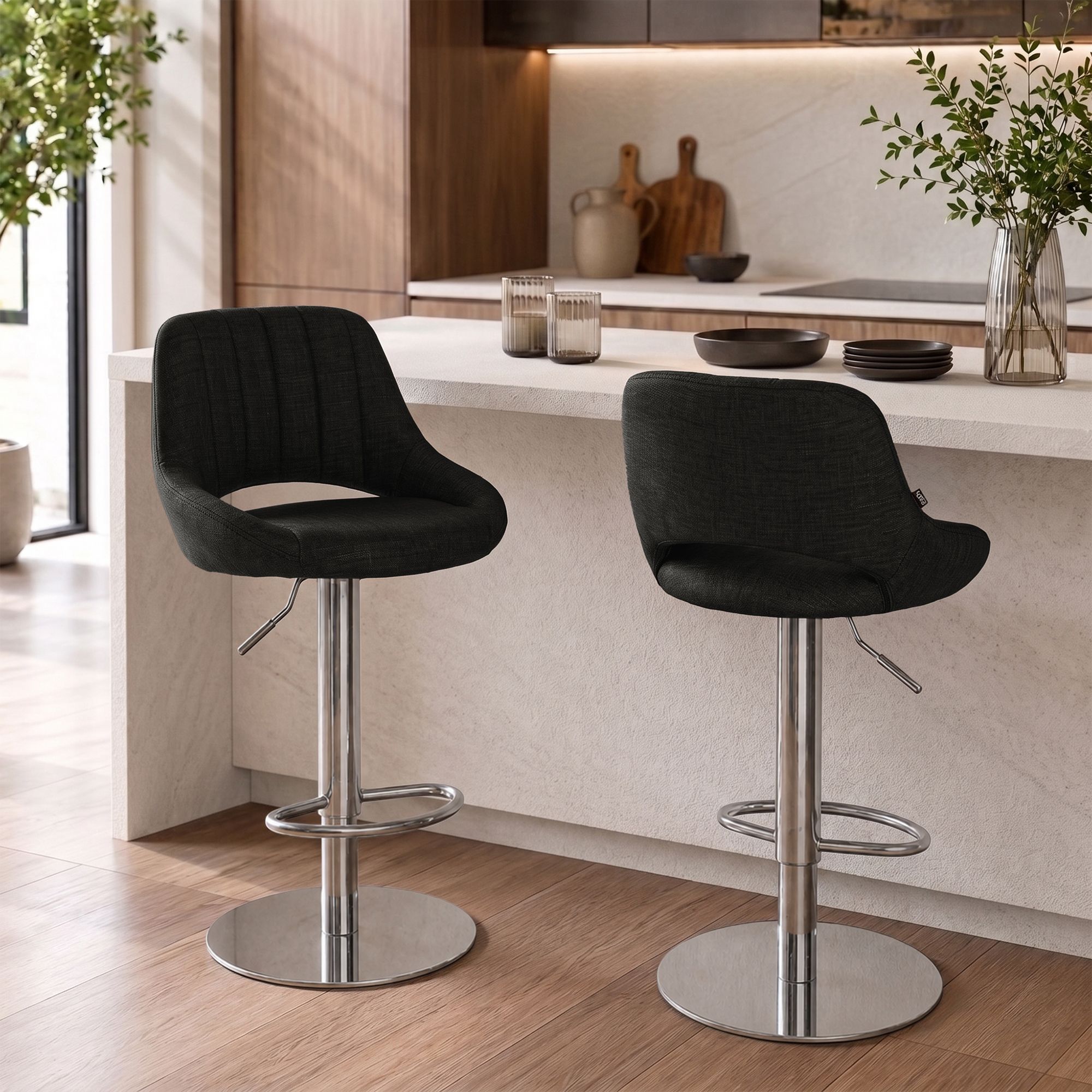 Lot de 2 tabourets de bar Milet chromés avec socles extra lourds