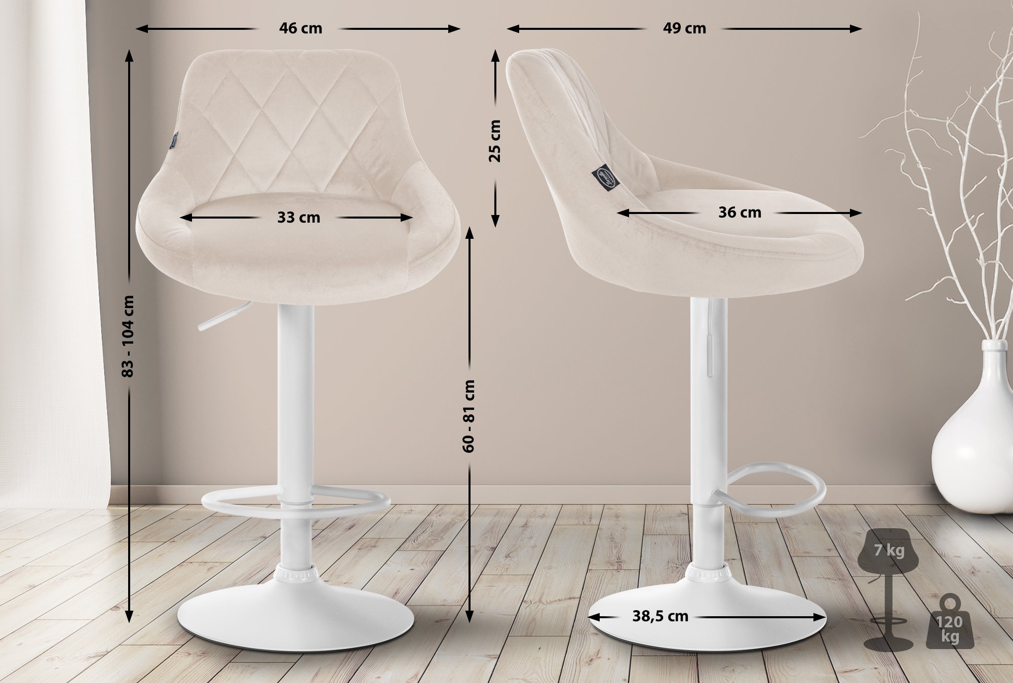 Lot de 2 tabourets de bar Lazio velours