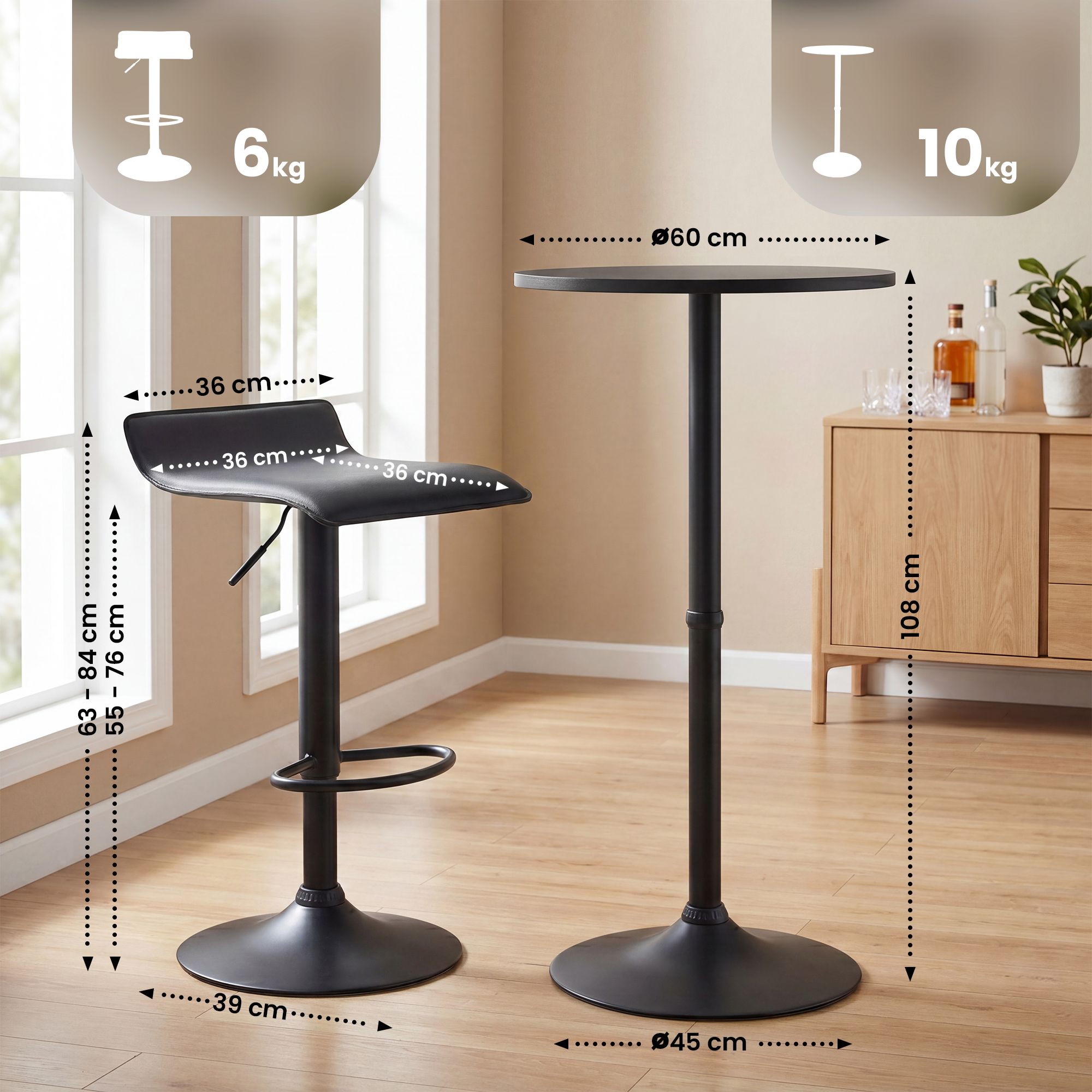 Ensemble table de bar Lumo avec 2 tabourets de bar