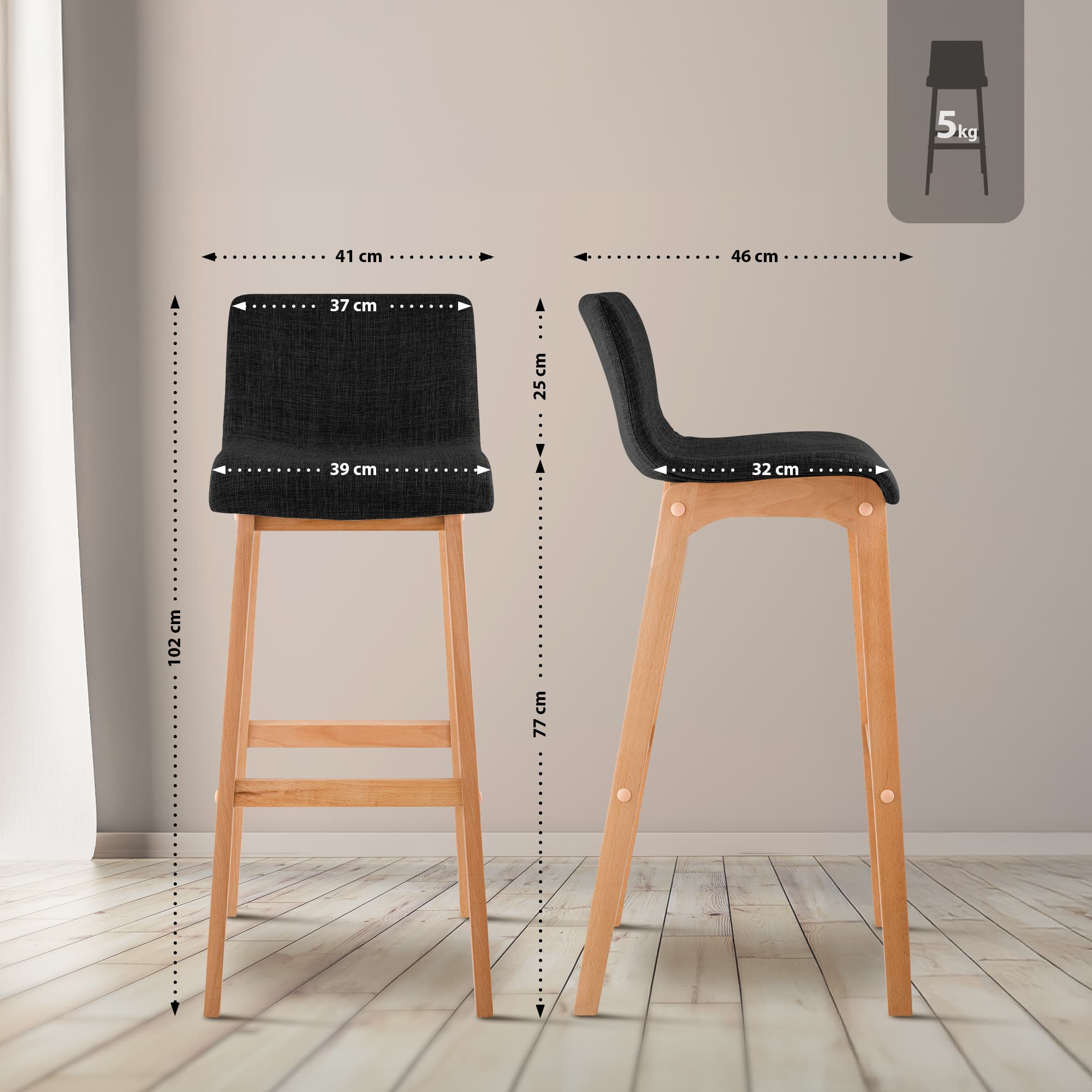 Tabouret de Bar Hover Tissu Piètement Quatre pieds Natura
