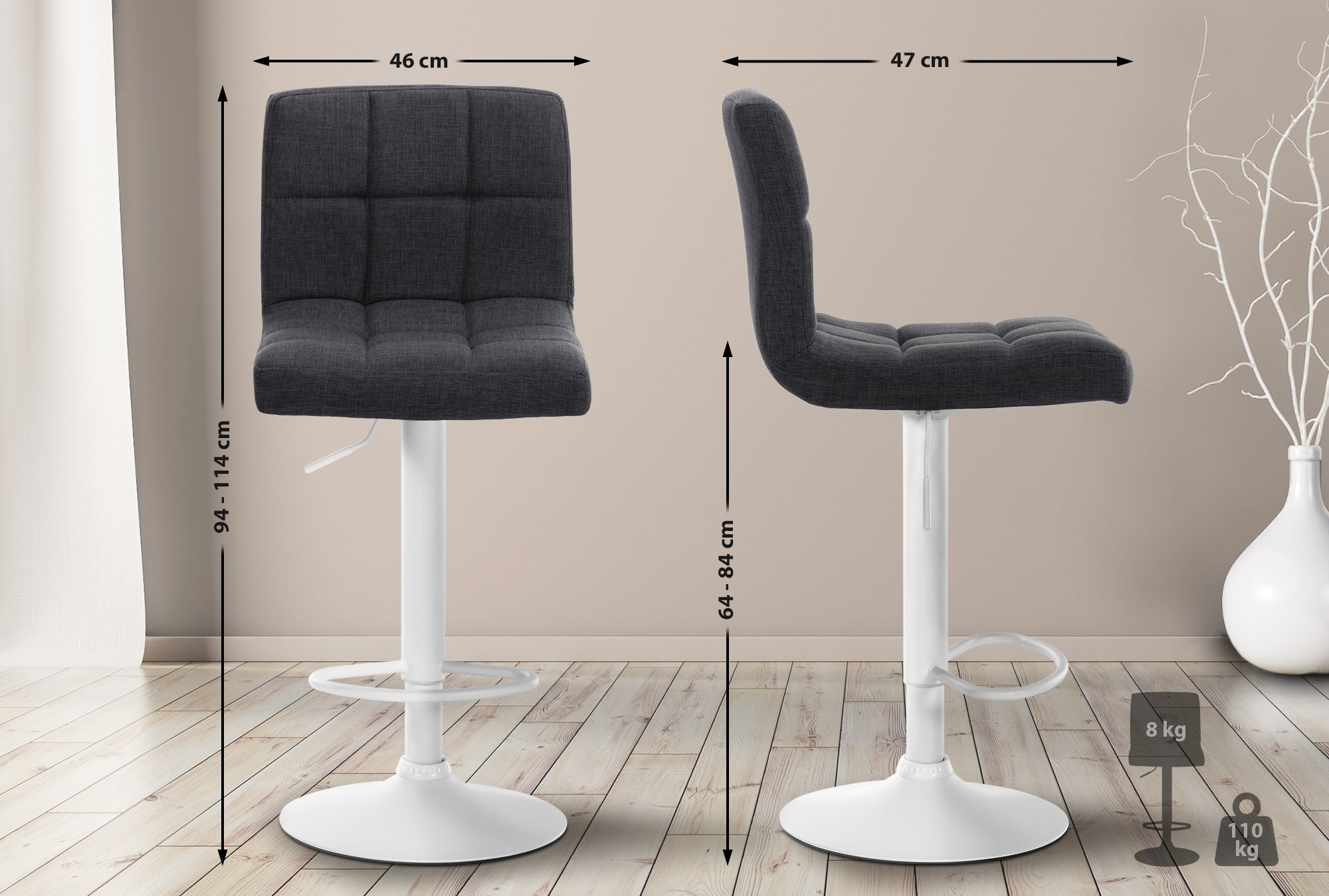 Lot de 2 tabourets de bar Calma tissu