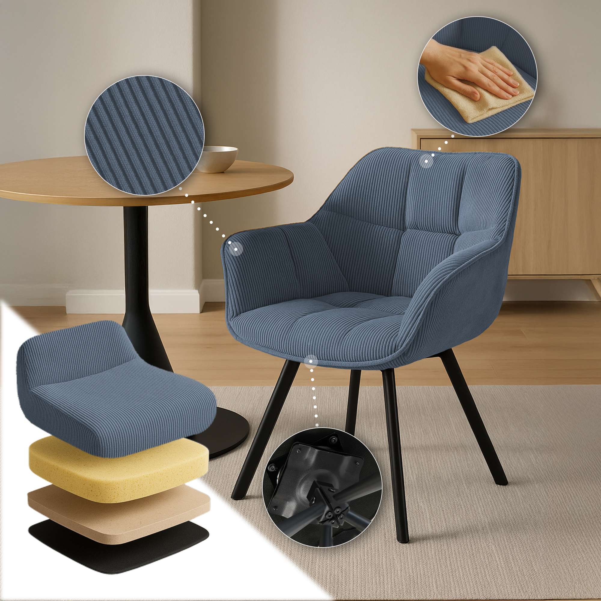 Lot de 2 chaises de salle à manger Jordi Cord