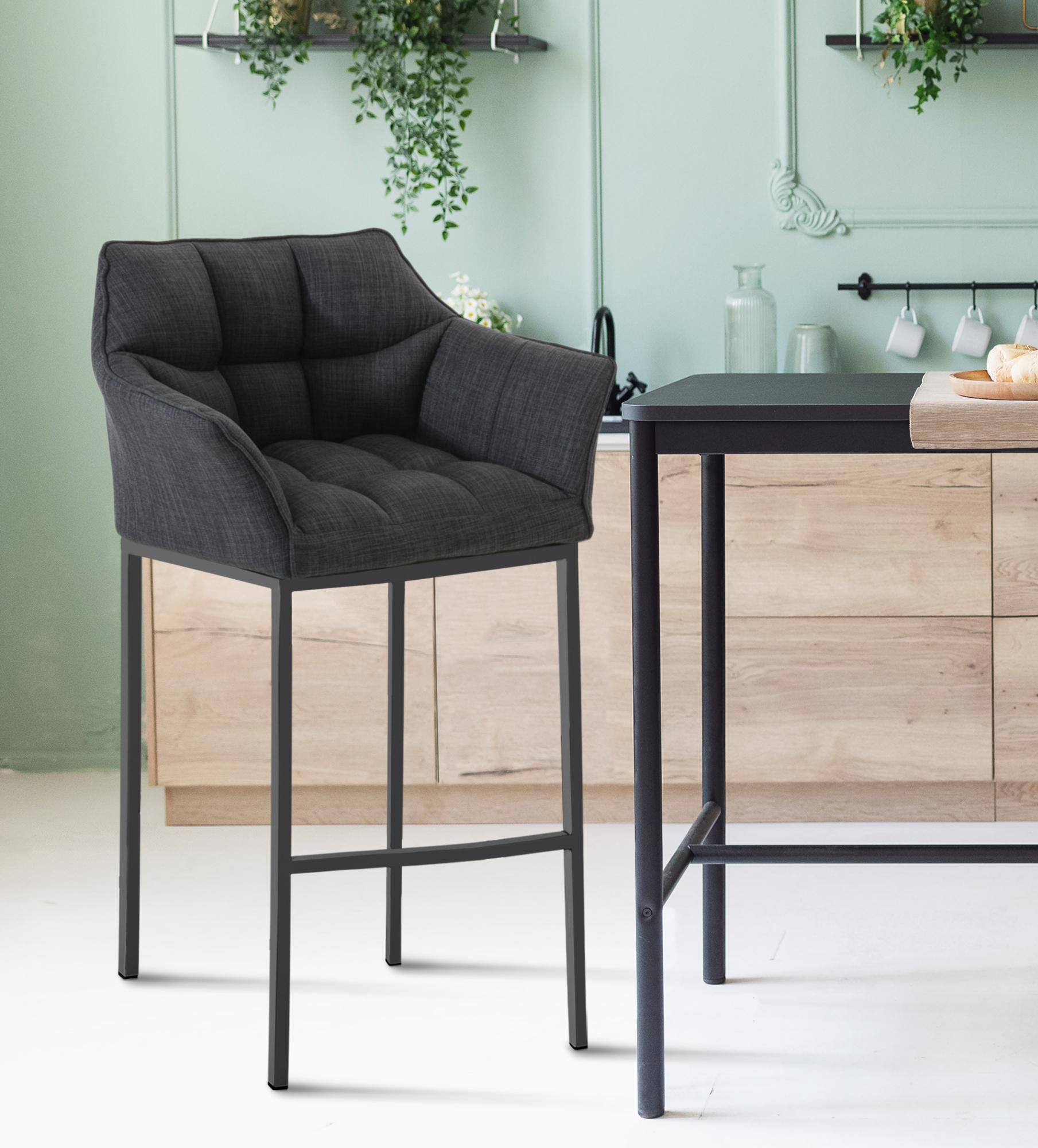 Lot de 2 tabourets de bar Damaso en tissu avec piètement à quatre pieds
