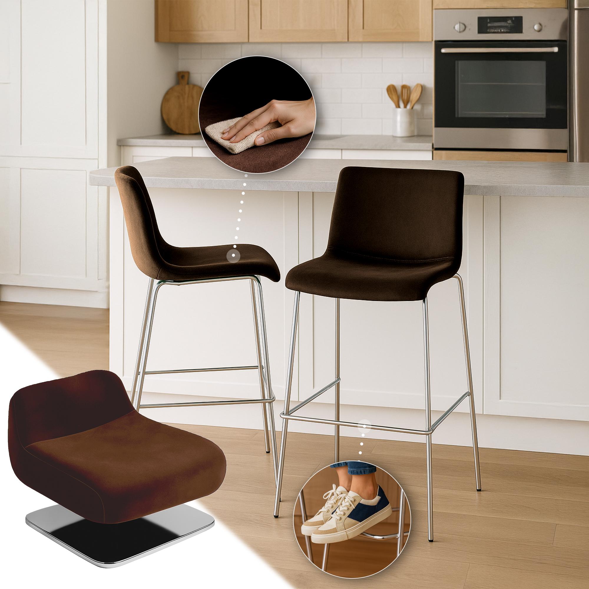 Tabouret de bar Hover velours structure à quatre pieds chromée