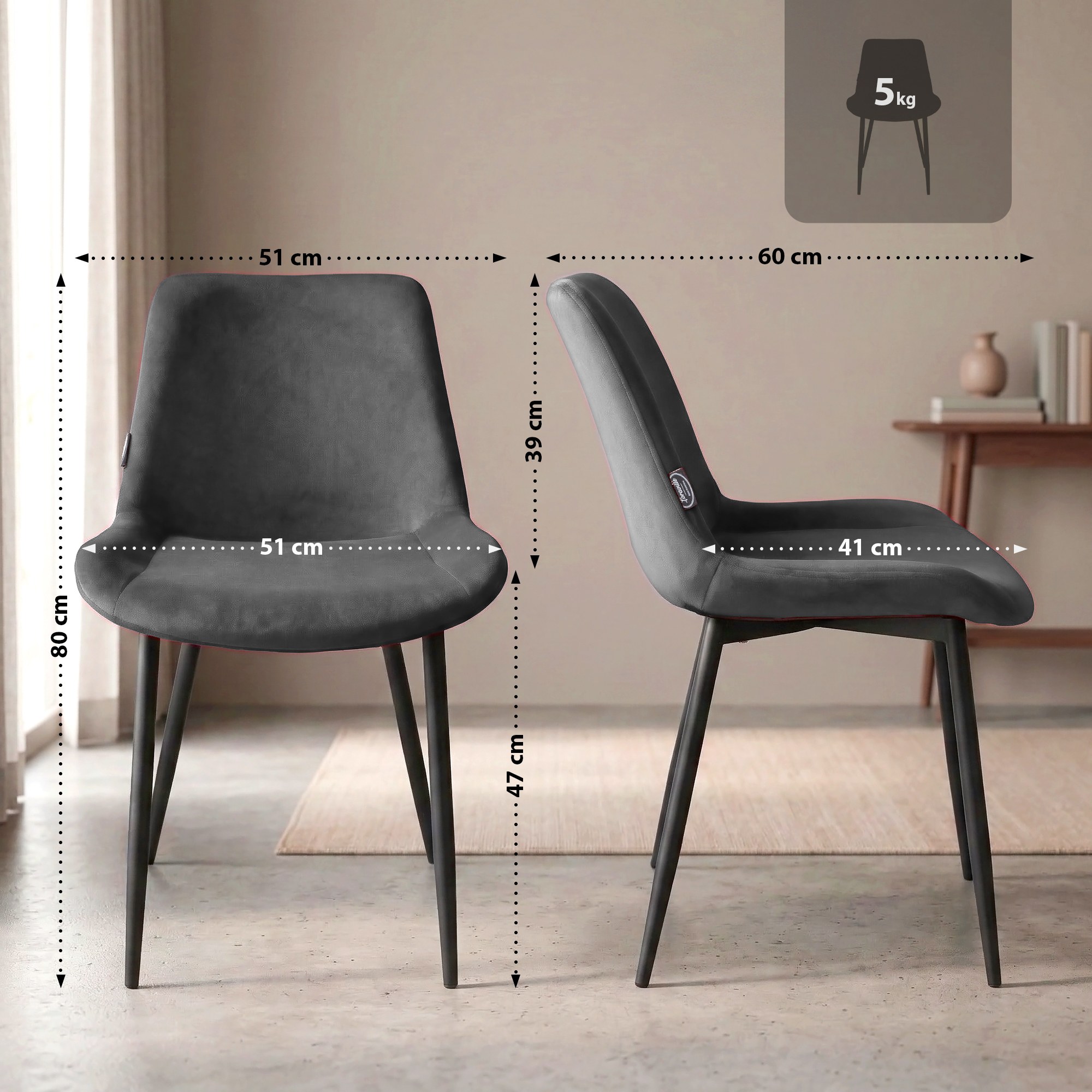 Lot de 4 chaises de salle a manger Victoria en velours