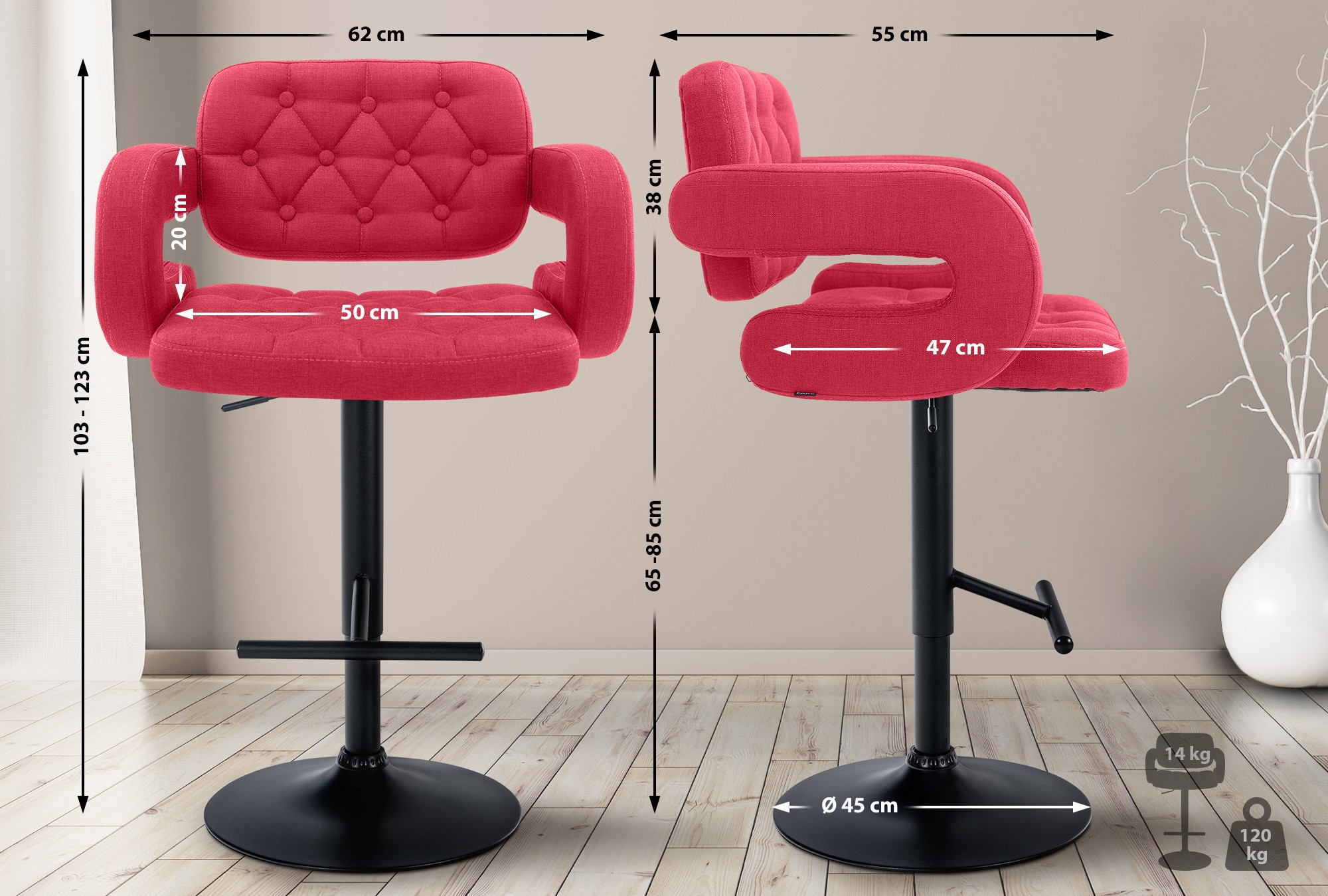 Tabouret de bar Dublin Tissu avec pied en métal