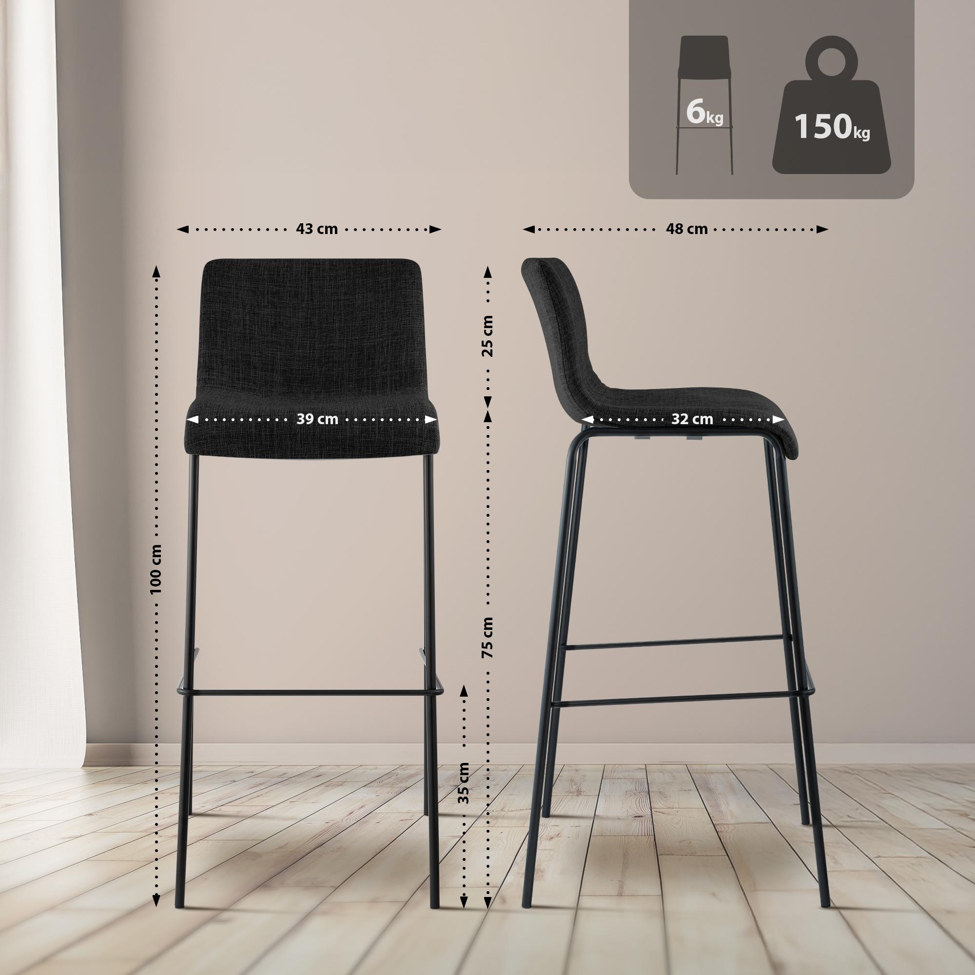 Lot de 2 tabourets de bar Hover en tissu, pieds metalliques