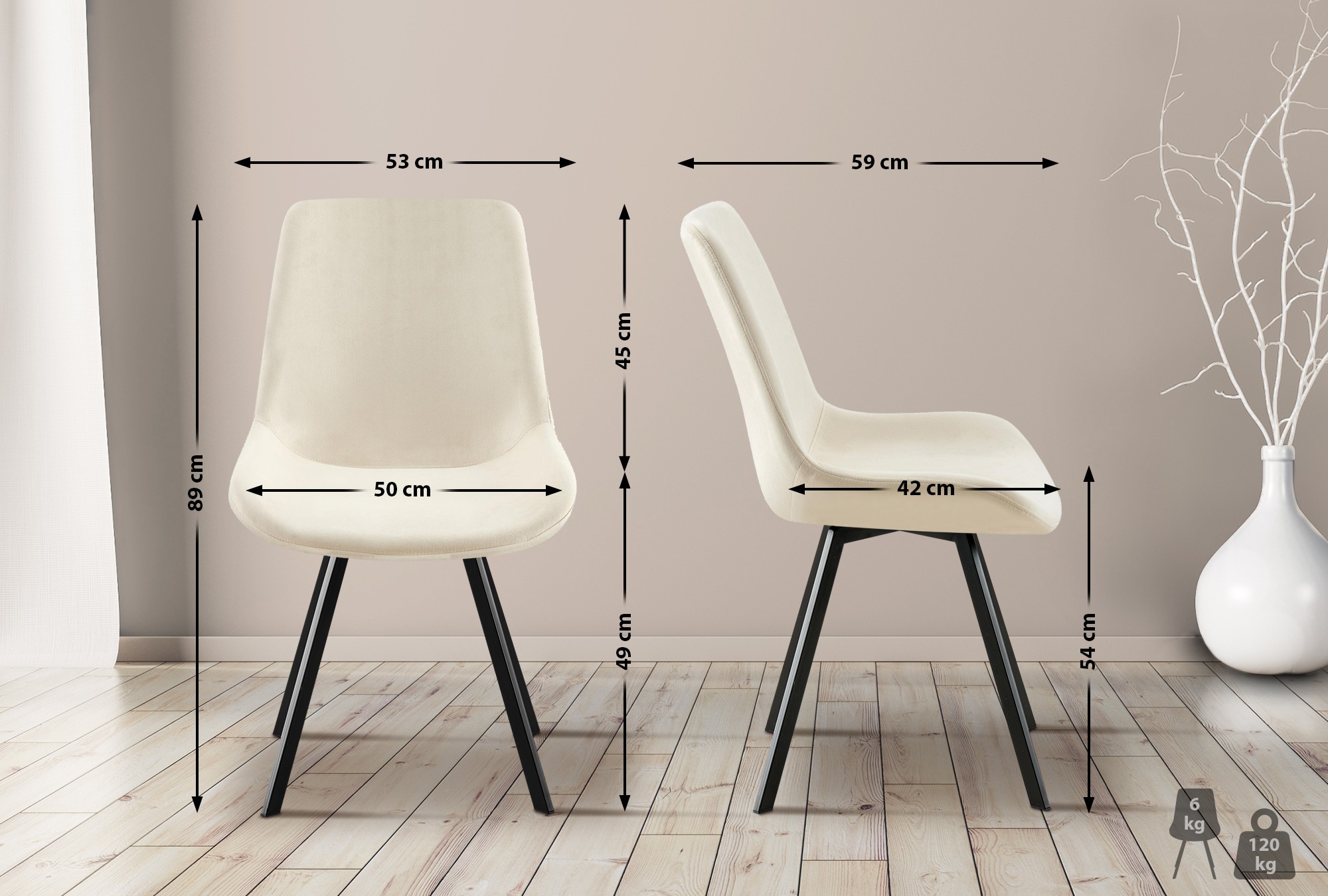 Lot de 2 chaises de salle à manger Lewes velours
