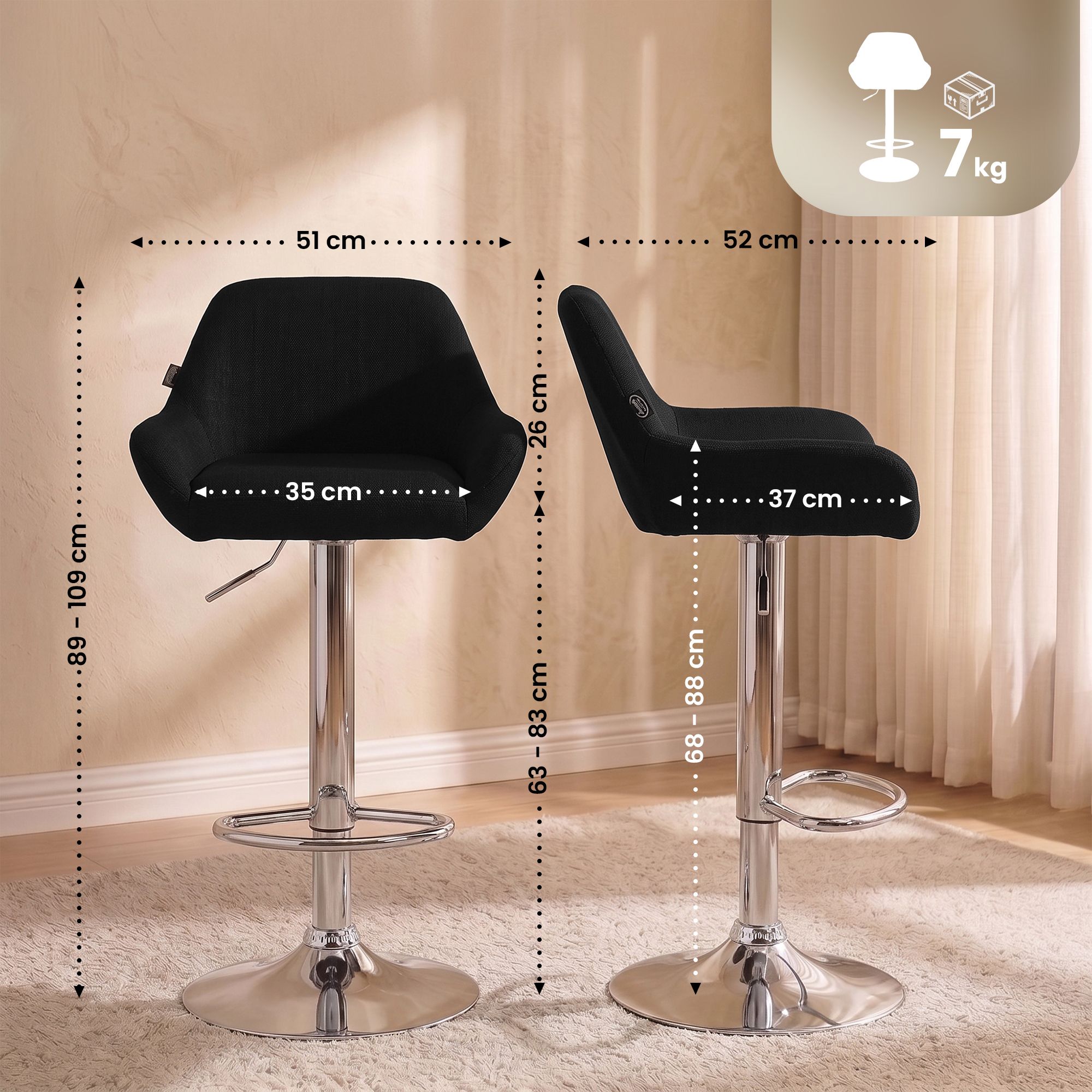 Lot de 2 tabourets de bar Braga en tissu