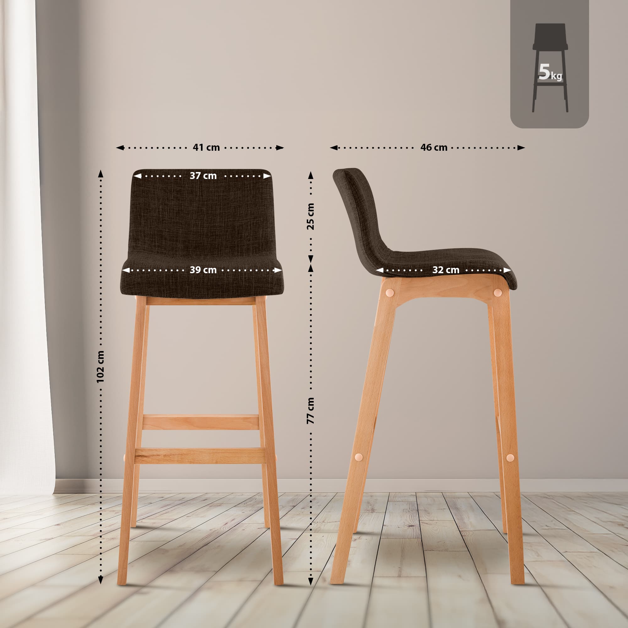 Tabouret de Bar Hover Tissu Piètement Quatre pieds Natura