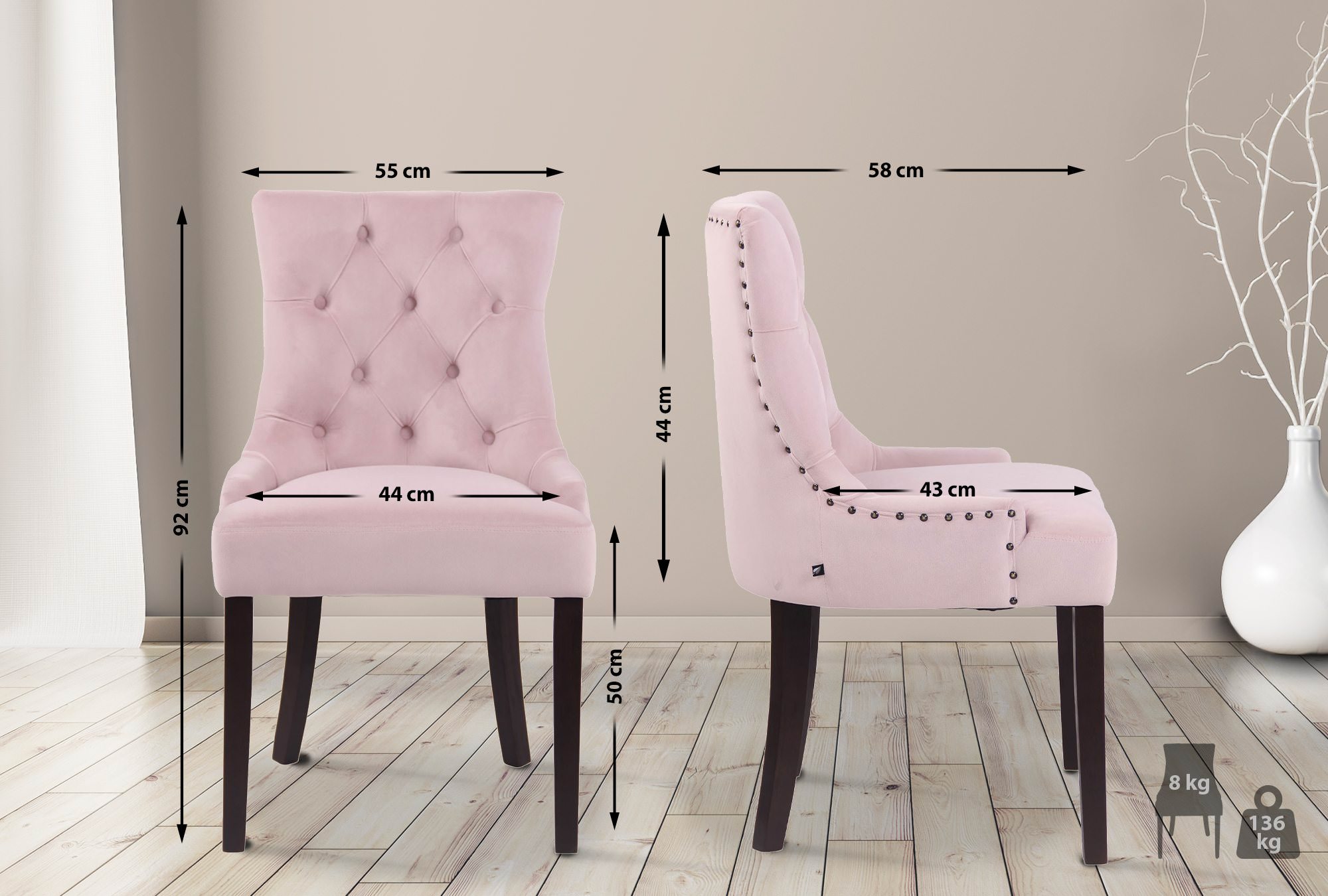 Chaise de salle à manger Aberdeen en Velours avec Piètement en bois d'hévéa