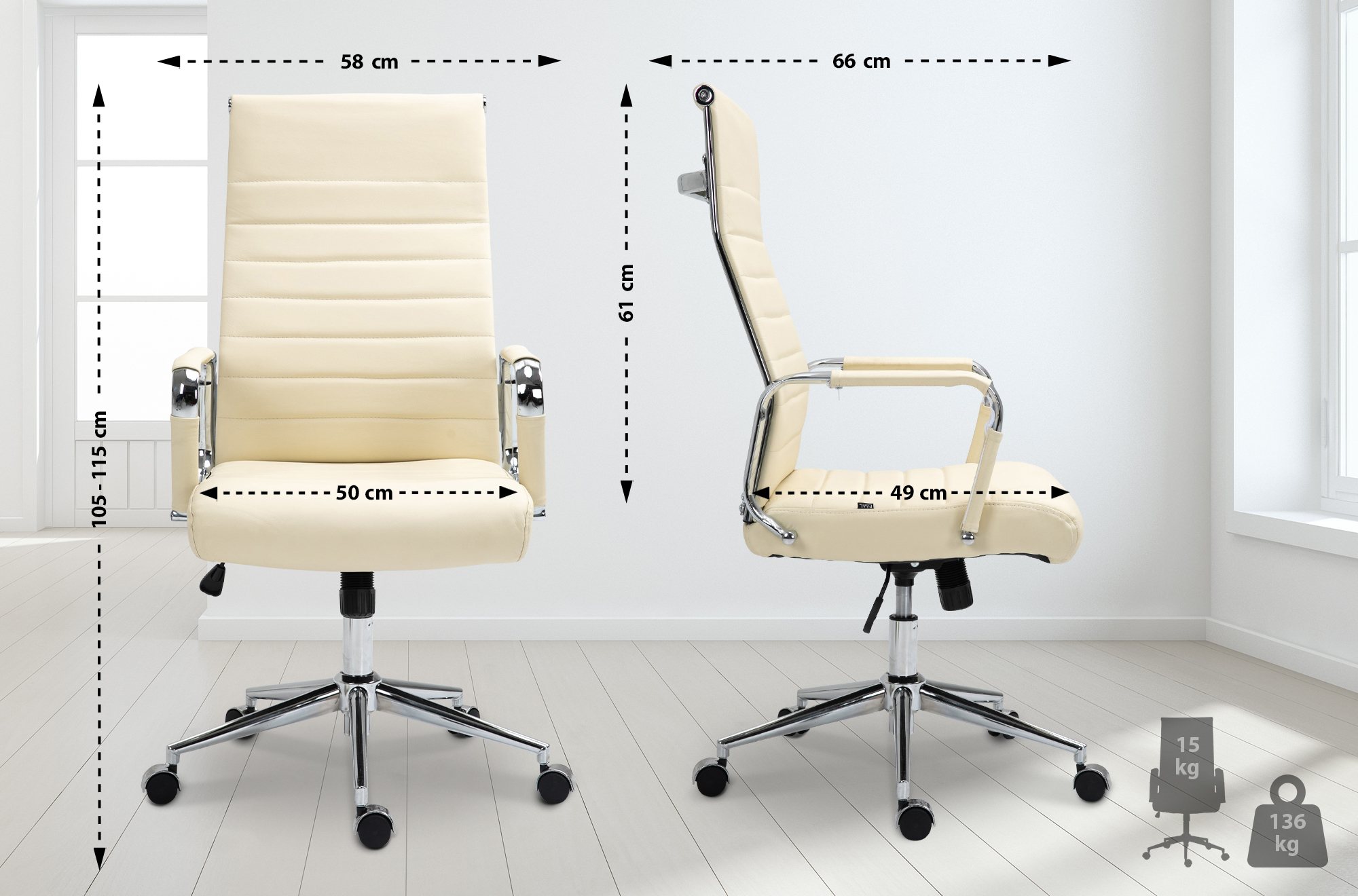 Chaise de bureau Kolumbus cuir véritable