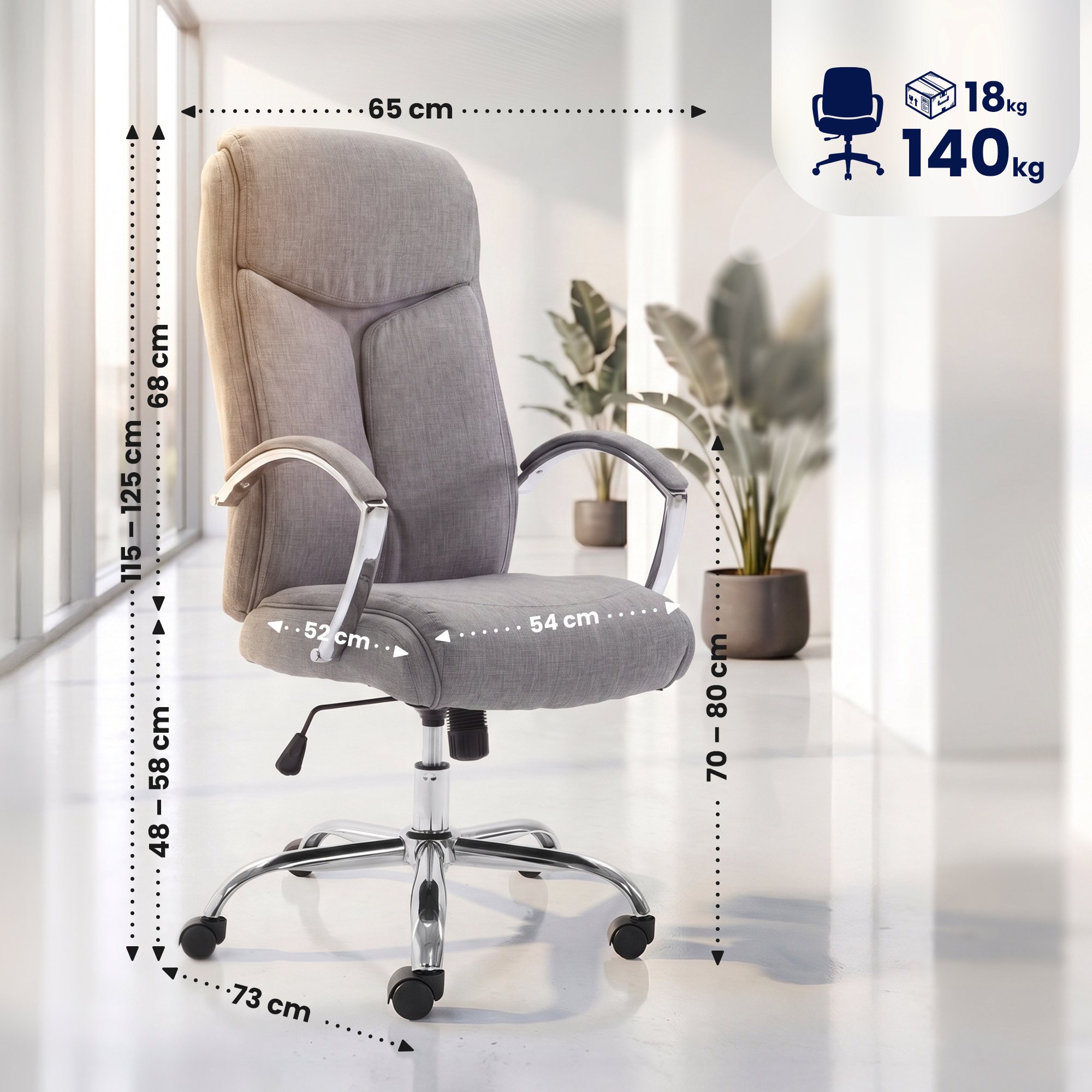 Chaise de bureau Arlen en tissu