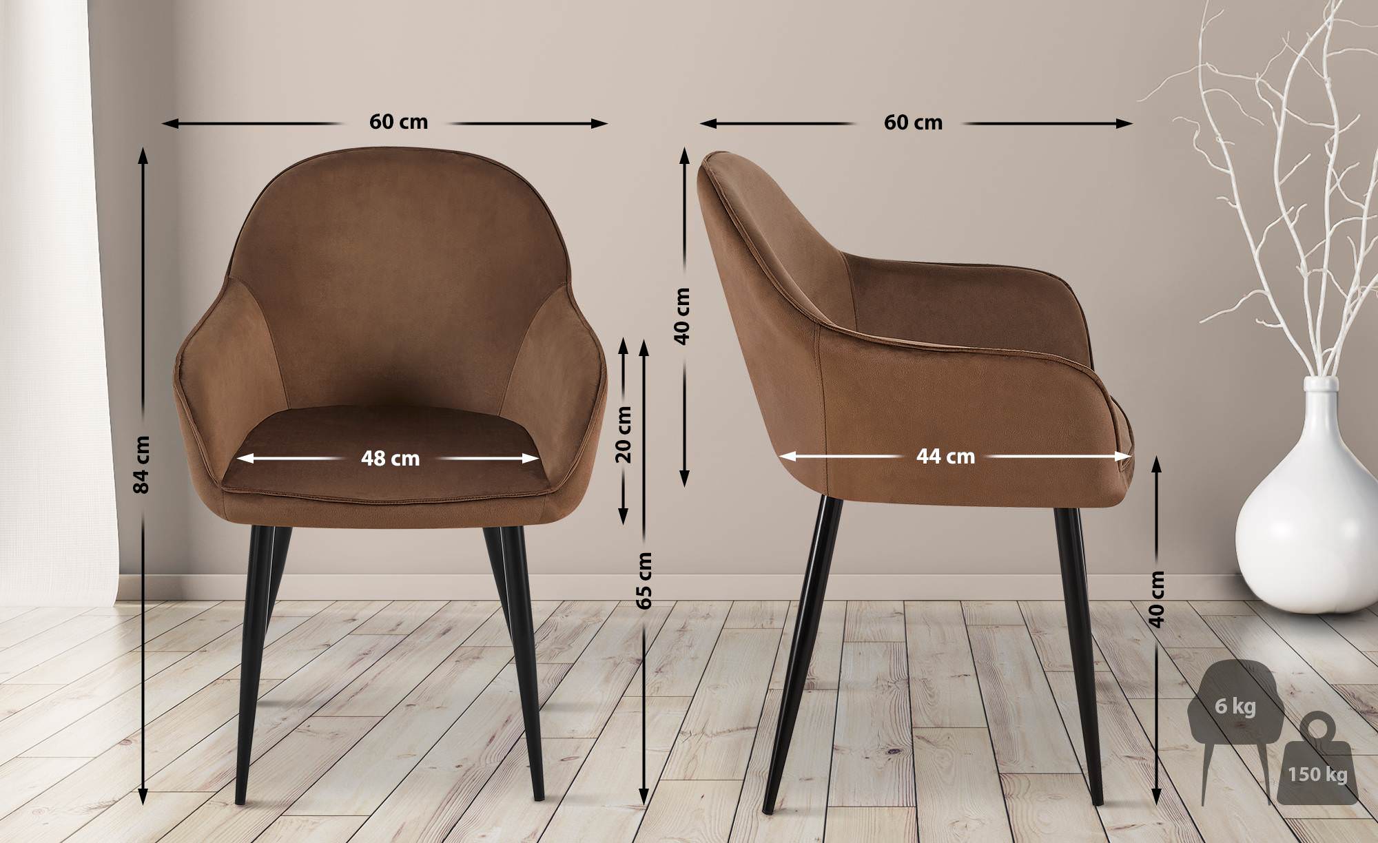 Lot de 2 chaises de salle à manger Boise velours