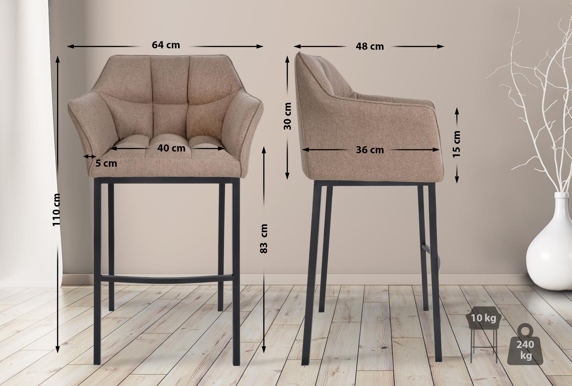 Tabouret de bar Damaso feutre avec piètement à quatre pieds