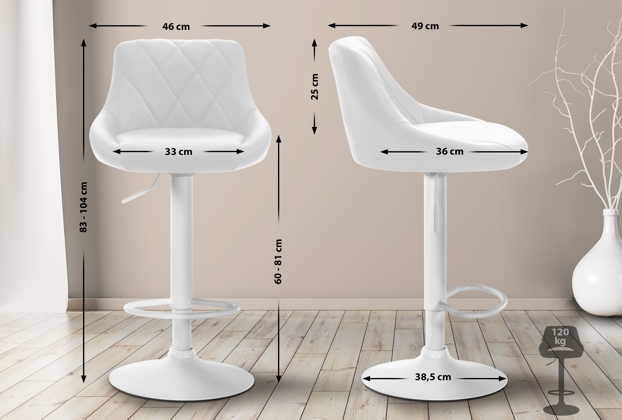 Tabouret de bar Lazio en similicuir avec pied en métal