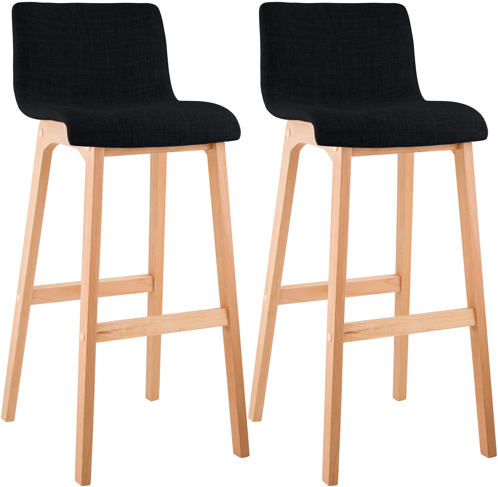 Lot de 2 tabourets de bar Hover en tissu, piètement à quatre pieds en bois naturel