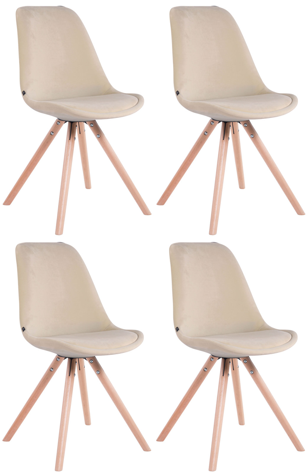 Lot de 4 Chaises de salle à manger Toulouse Velours Pieds ronds bois