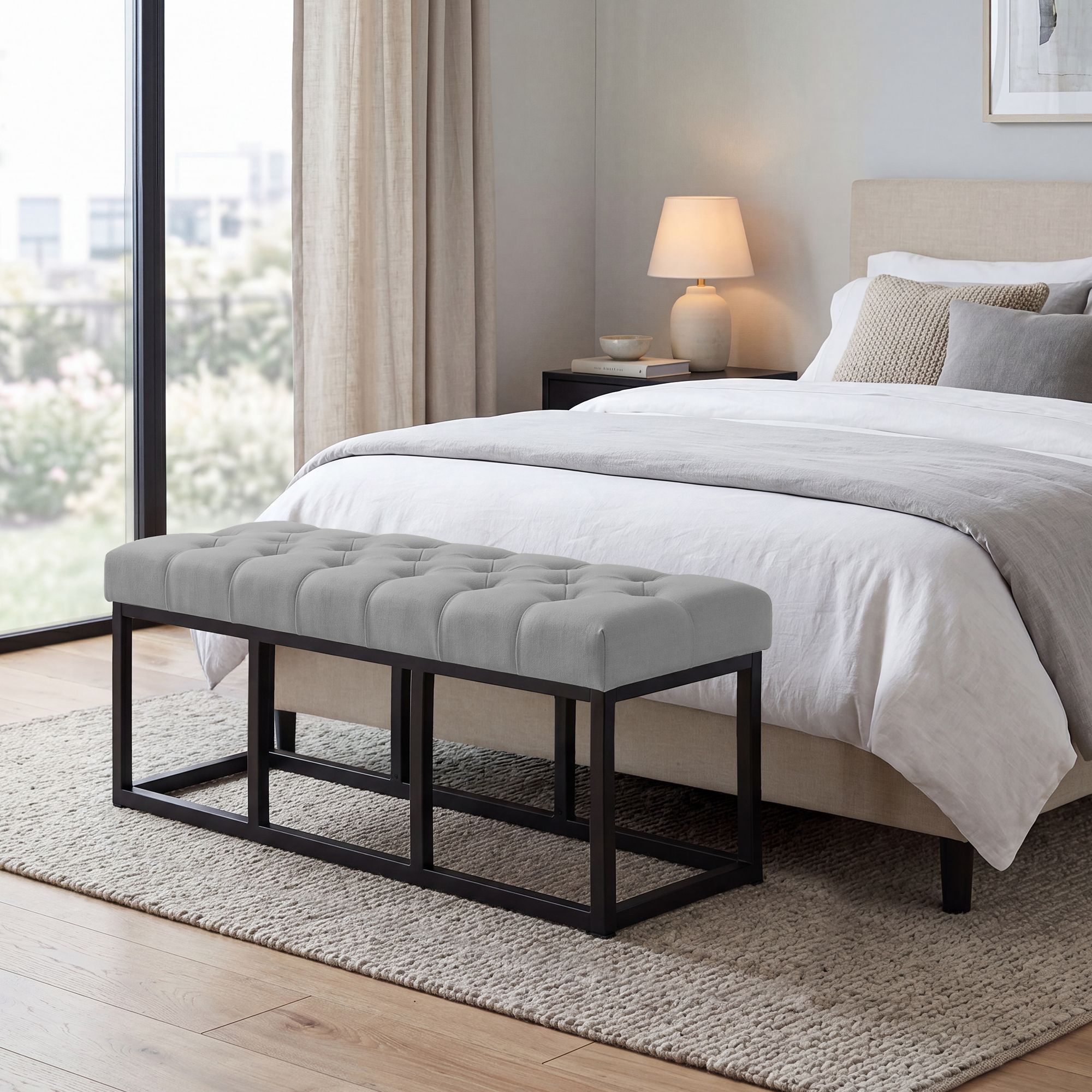 Banc Amun en tissu avec structure noire