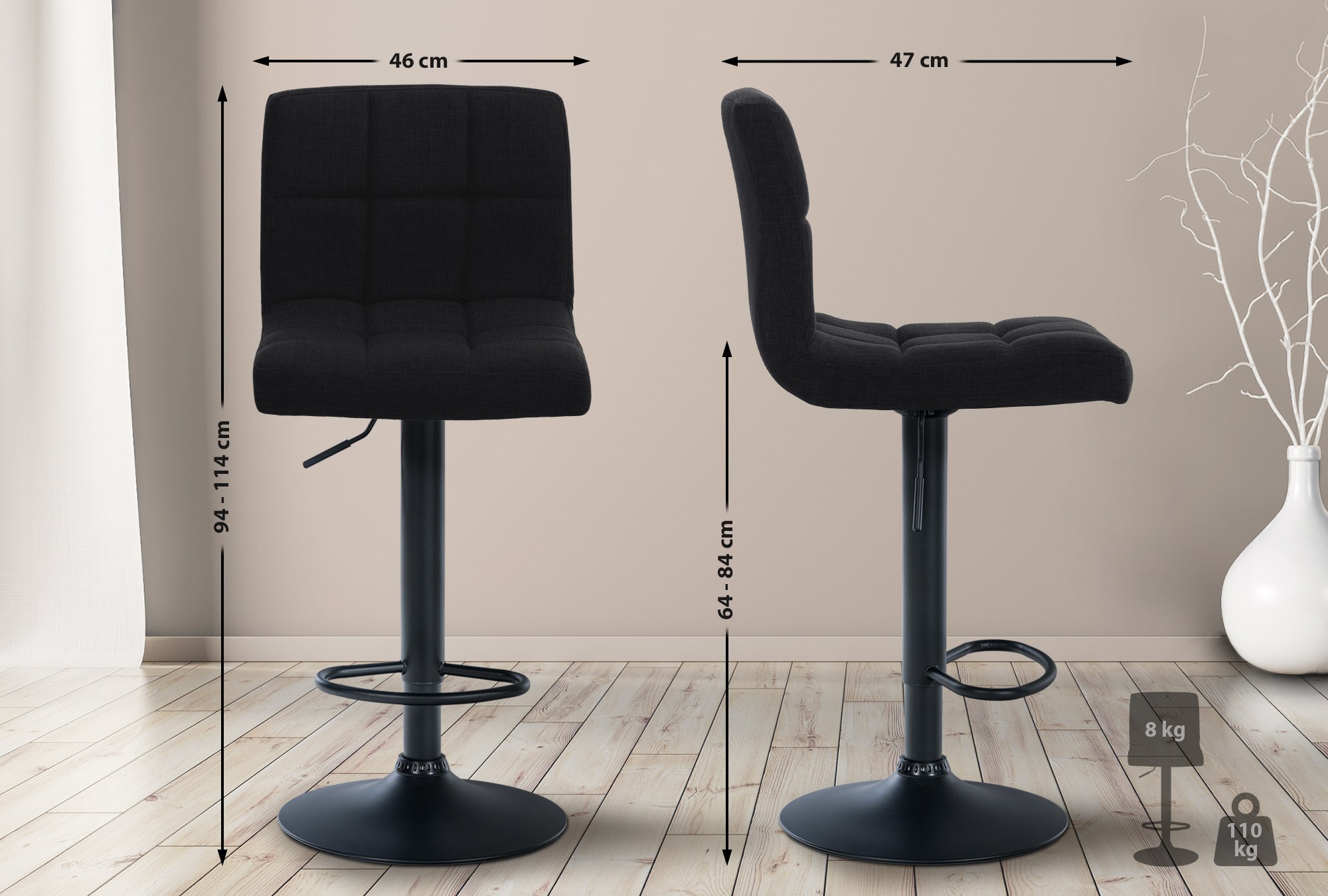 Lot de 2 tabourets de bar Calma tissu