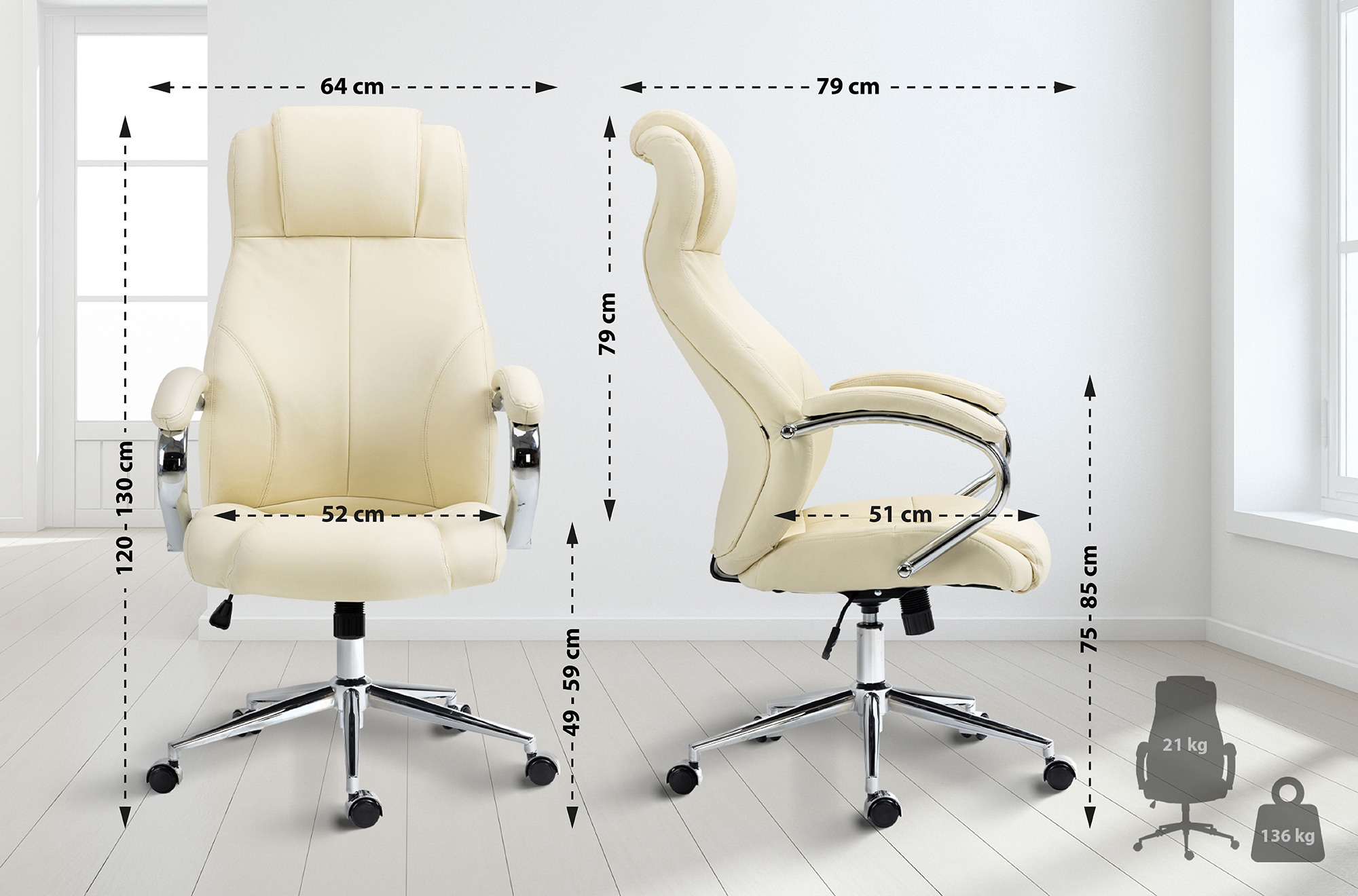 Chaise de bureau Salford cuir véritable