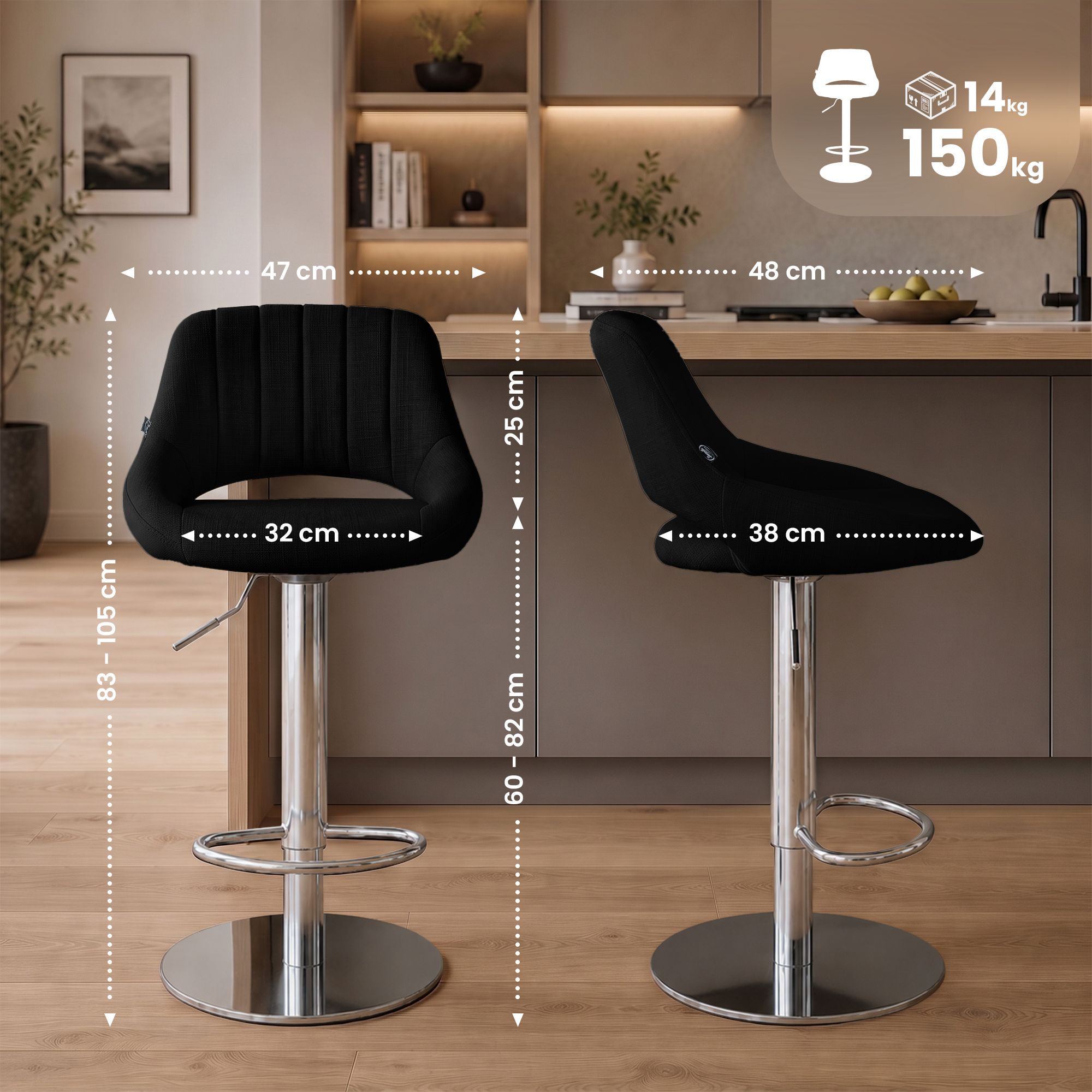 Tabouret de bar Milet avec structure stable chromée