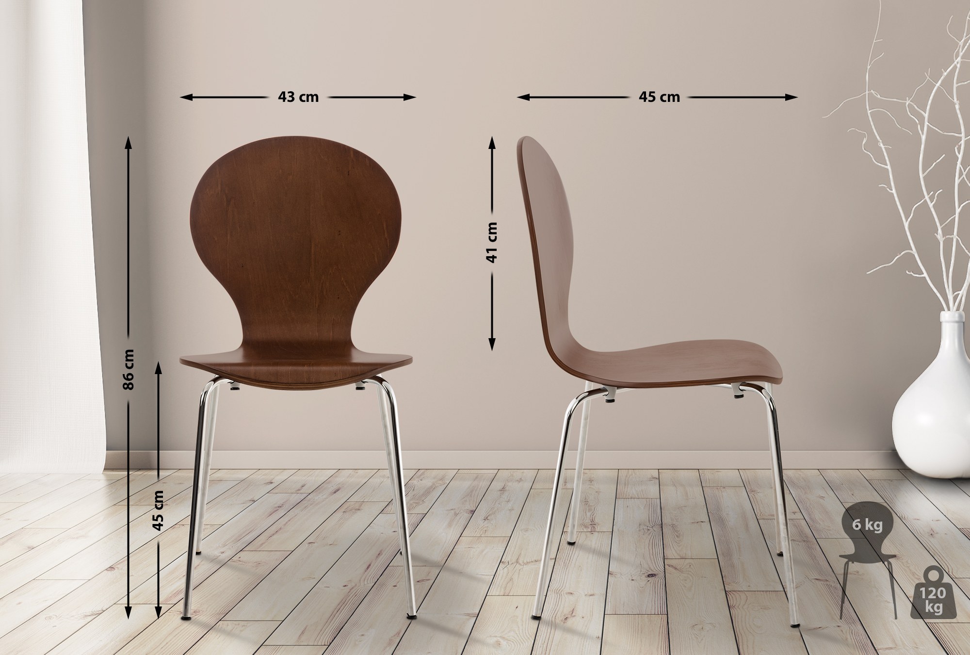 Lot de 16 chaises empilables en bois Diego