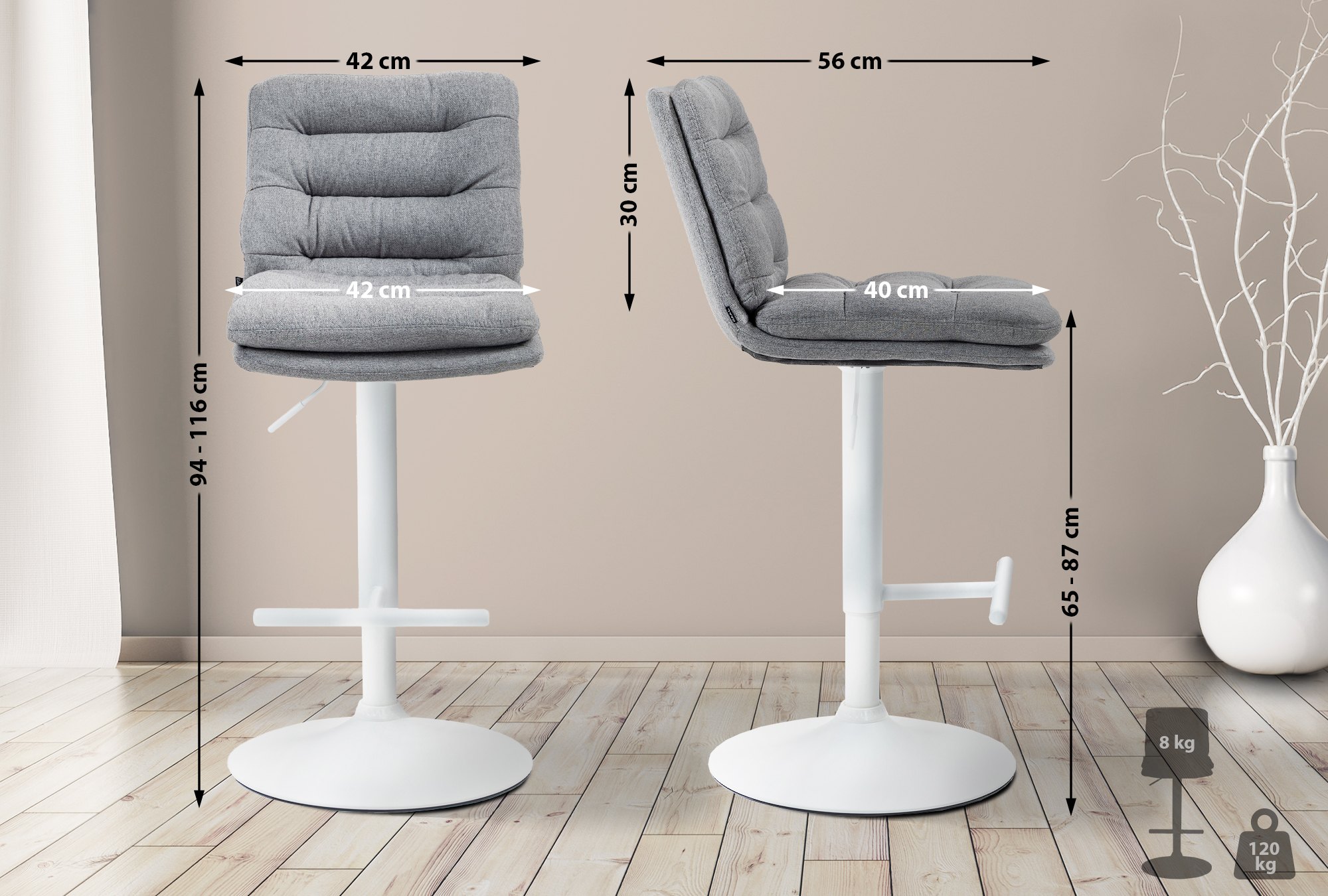 Lot de 2 tabourets de bar Damar tissu