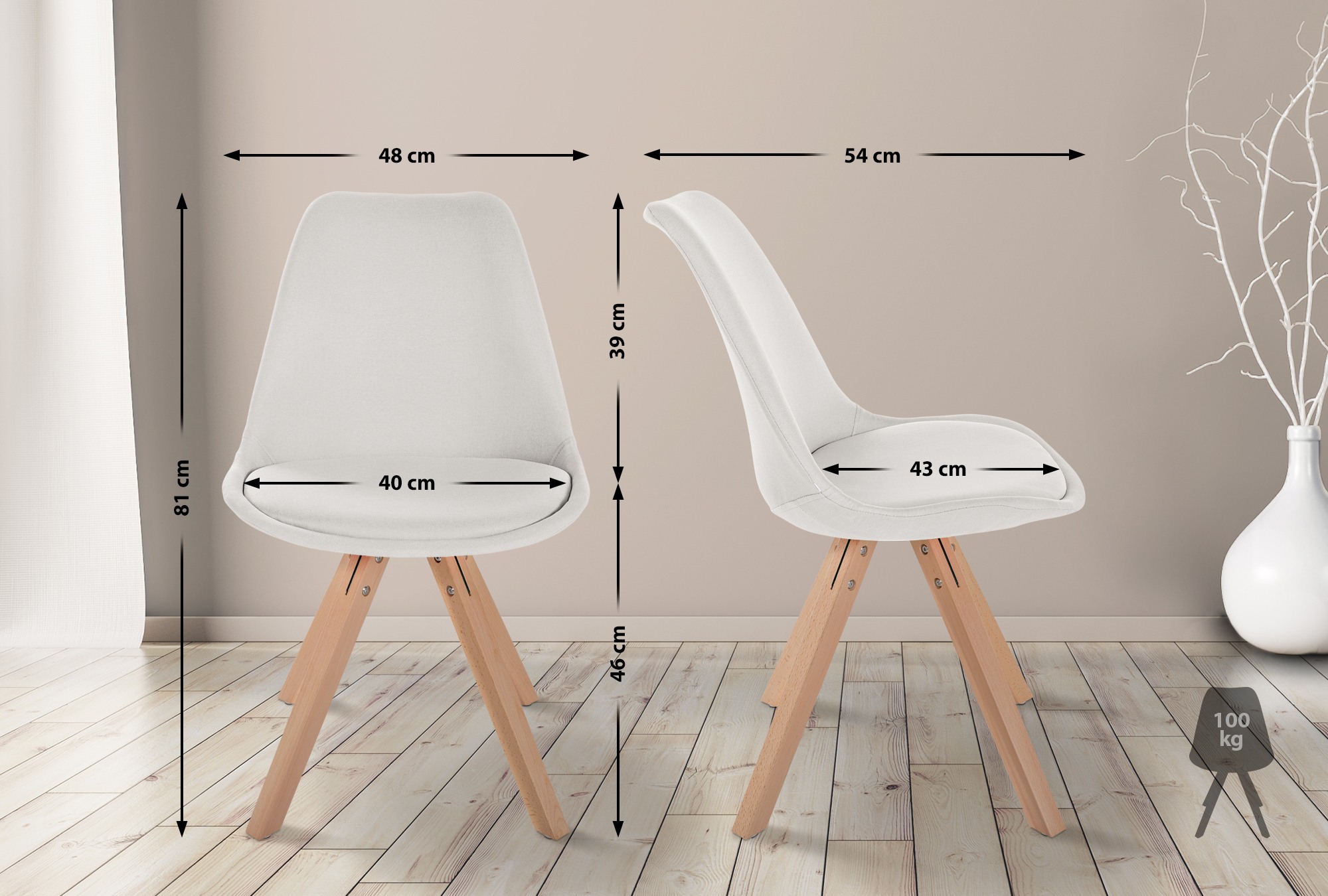 Chaise de salle à manger Sofia en Tissu avec Pieds en bois