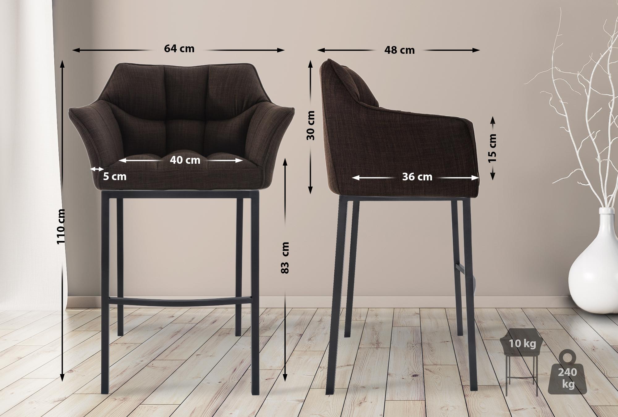 Lot de 2 tabourets de bar Damaso en tissu avec piètement à quatre pieds