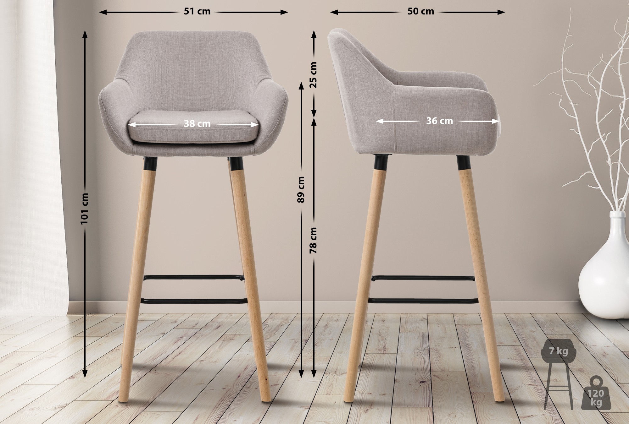 Lot de 2 tabourets de bar Grant en tissu