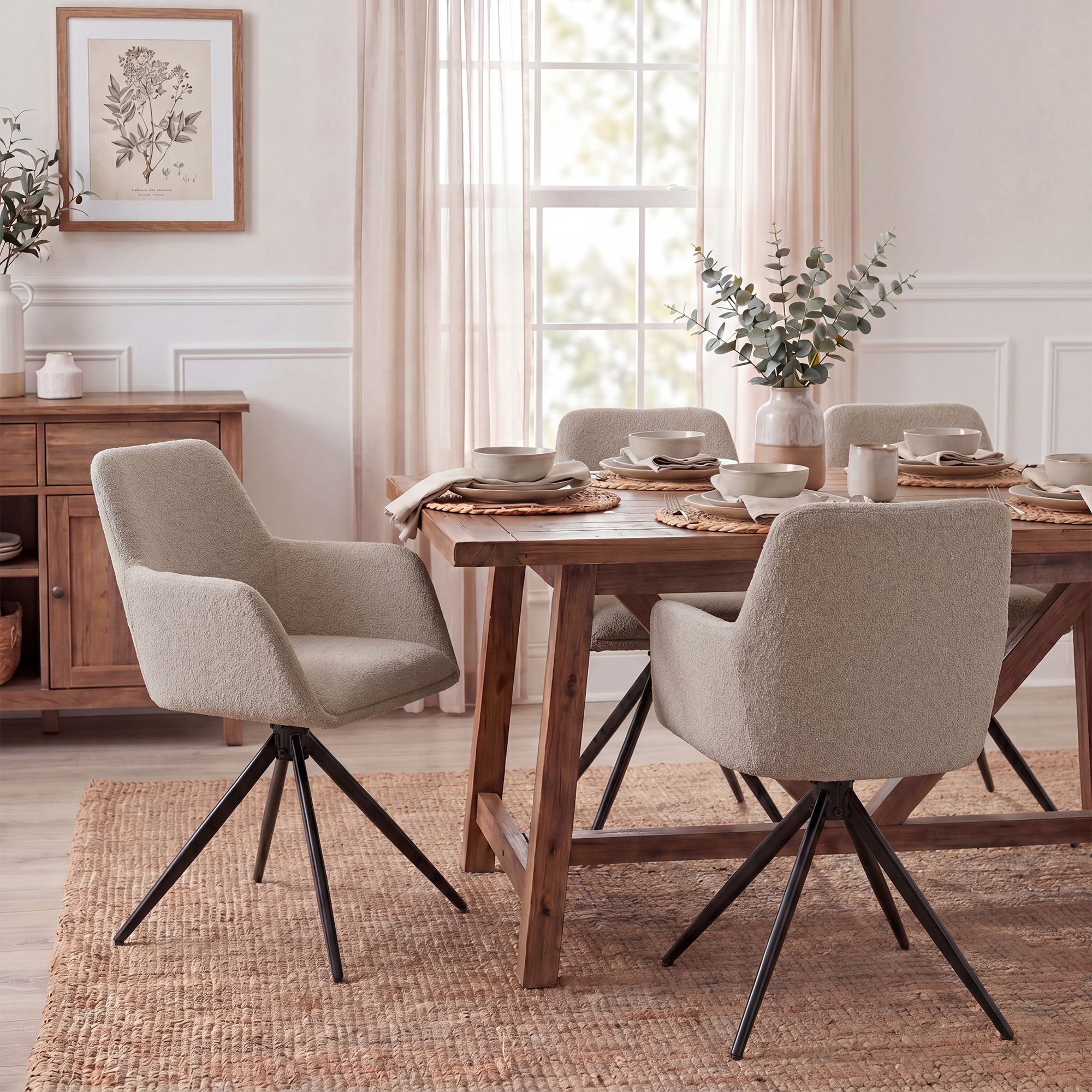Chaise de salle à manger Olema en tissu bouclette