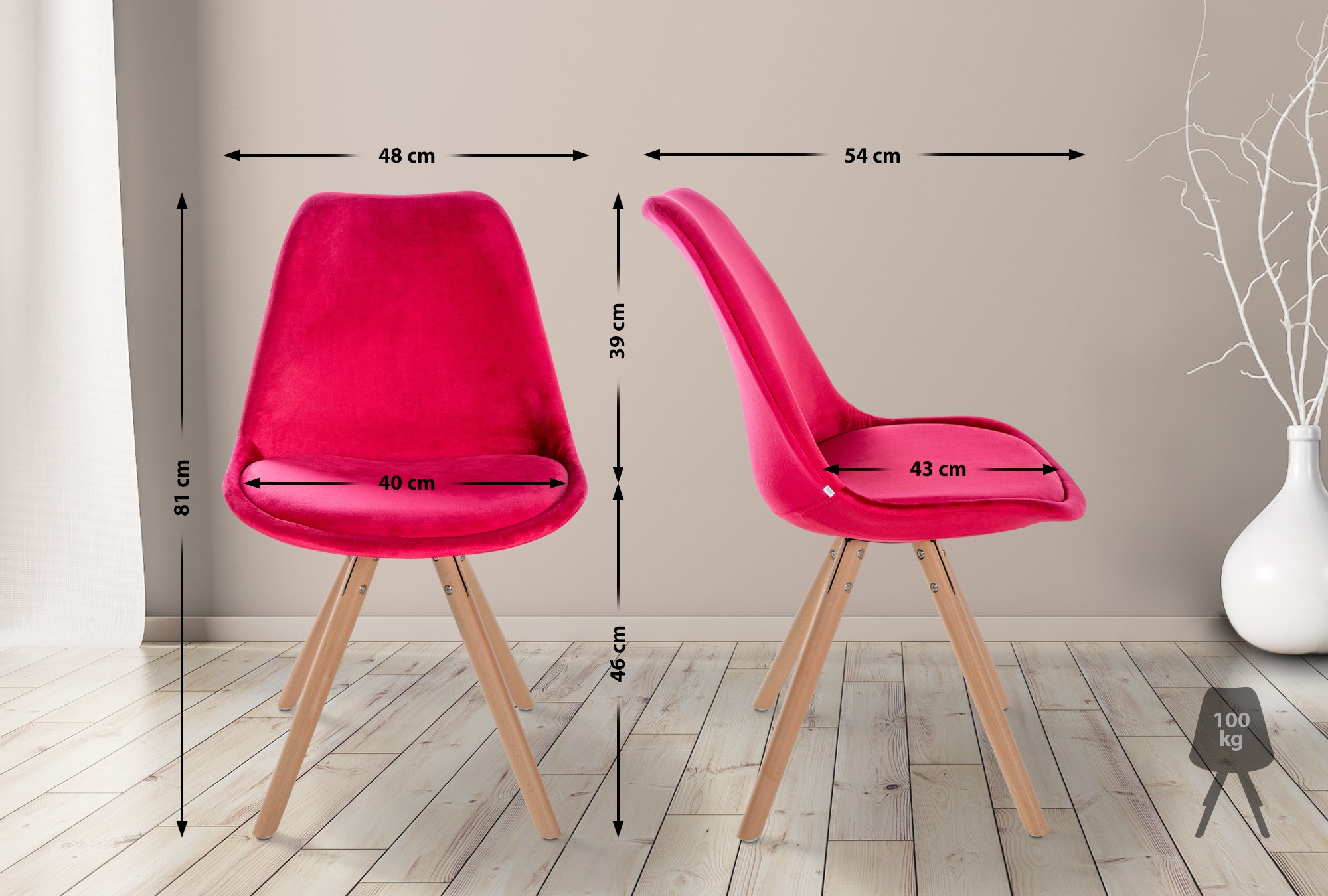 Chaise de salle à manger Sofia en velours avec Pieds en bois