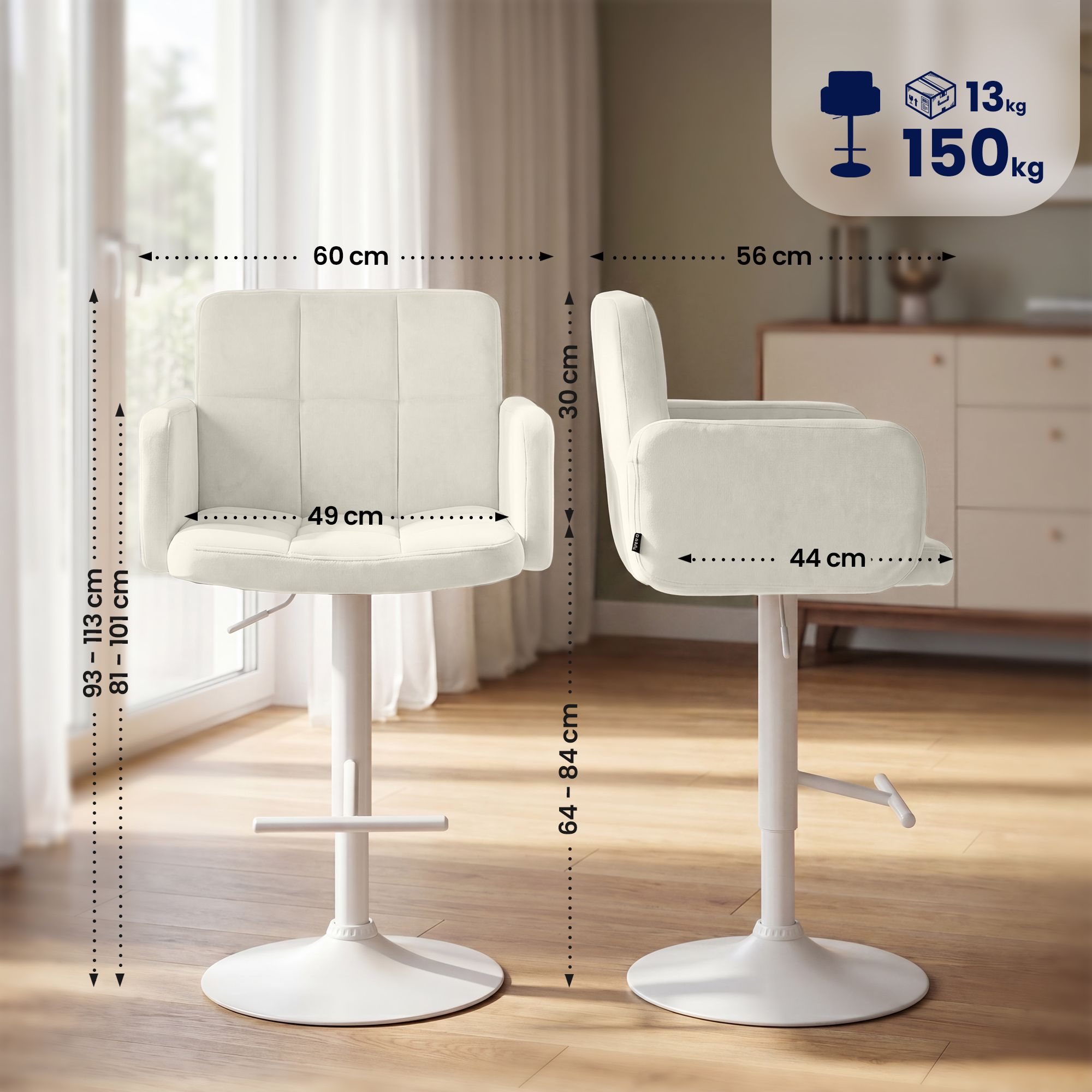 Lot de 2 tabourets de bar Los Angeles velours