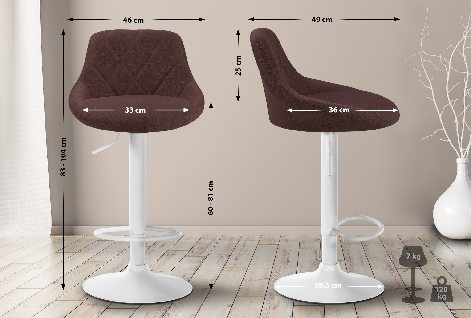 Tabouret de bar Lazio en Tissu Hauteur réglable siège pivotant