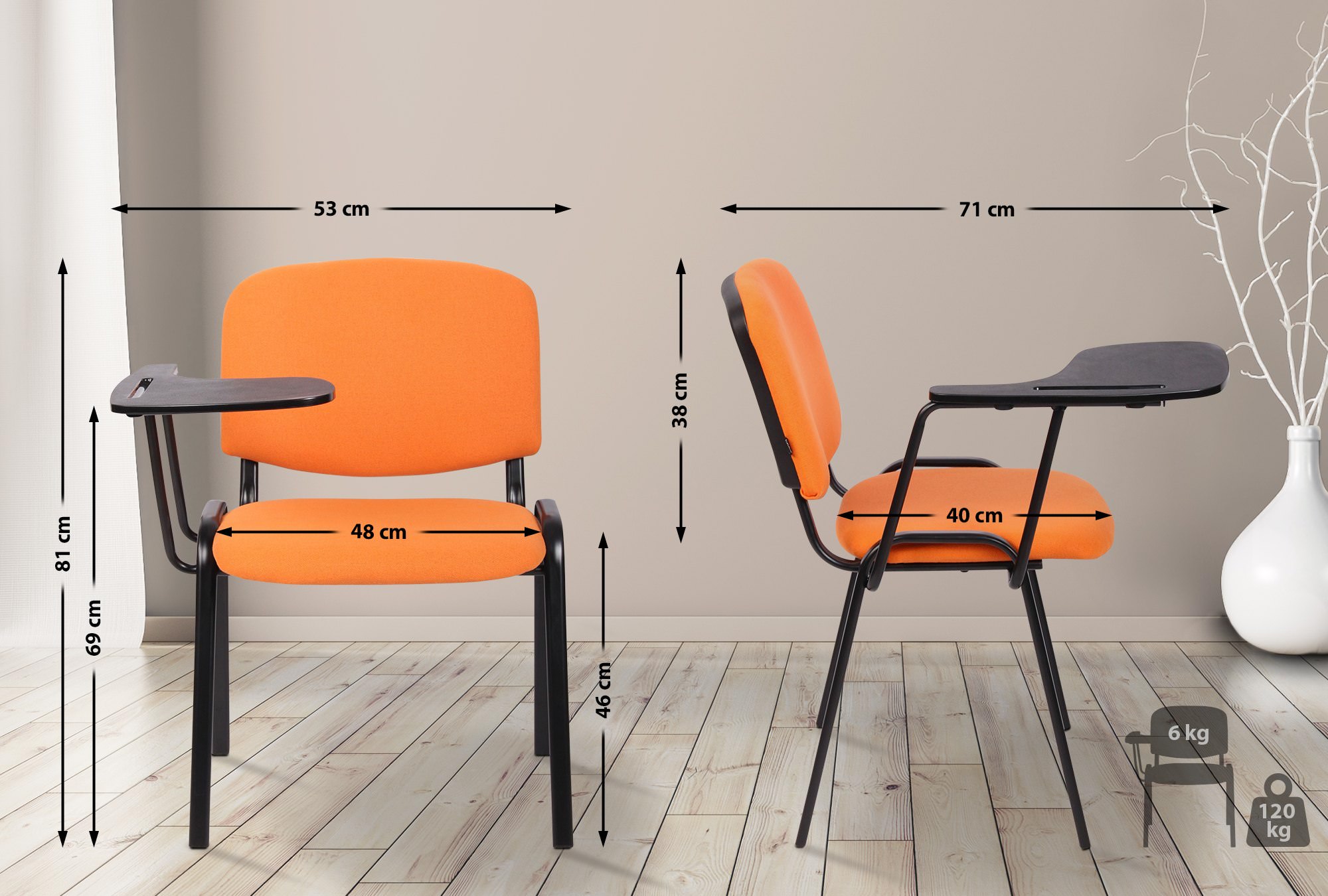 Lot de 4 Chaises Ken en tissu avec tablette rabattable