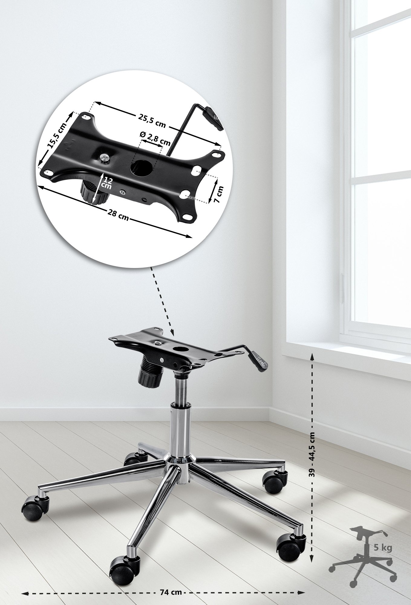 Piètement de remplacement pour chaise de bureau