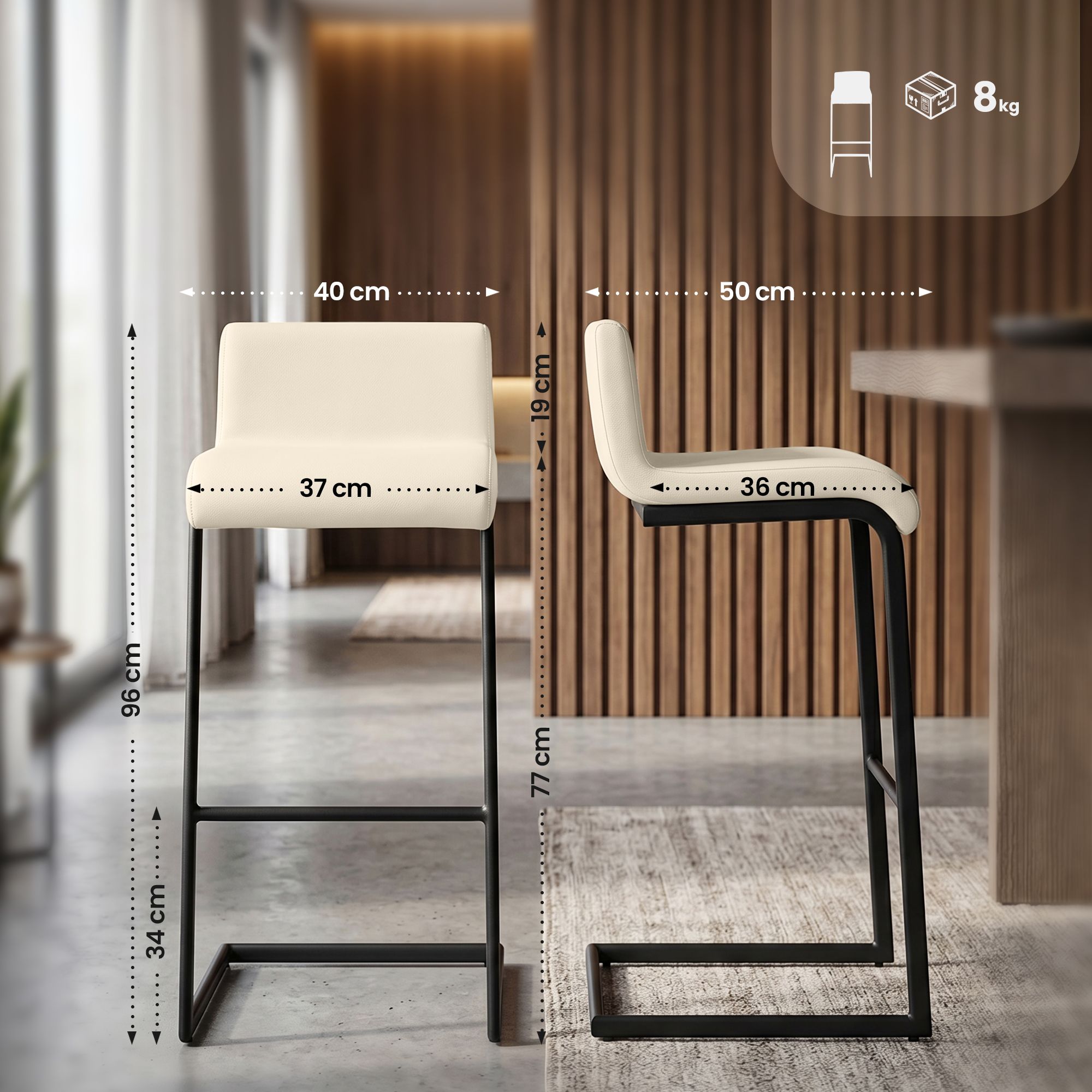 Lot de 2 Tabourets de Bar Newport, Piétement Métallique Noir