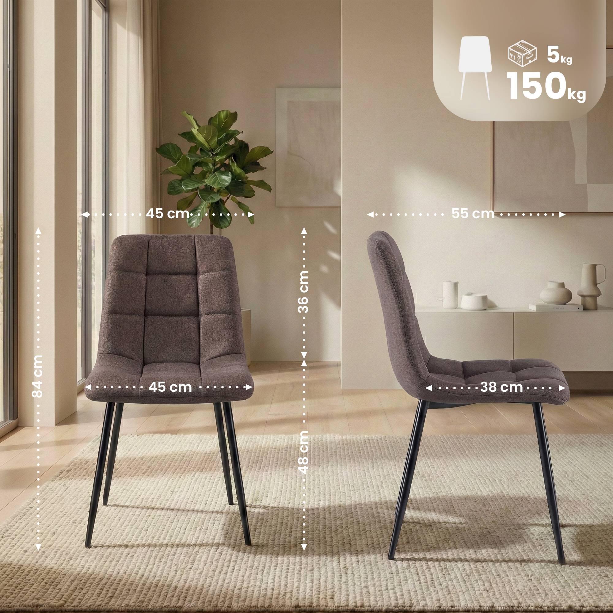 Lot de 4 chaises de salle a manger Antibes en tissu