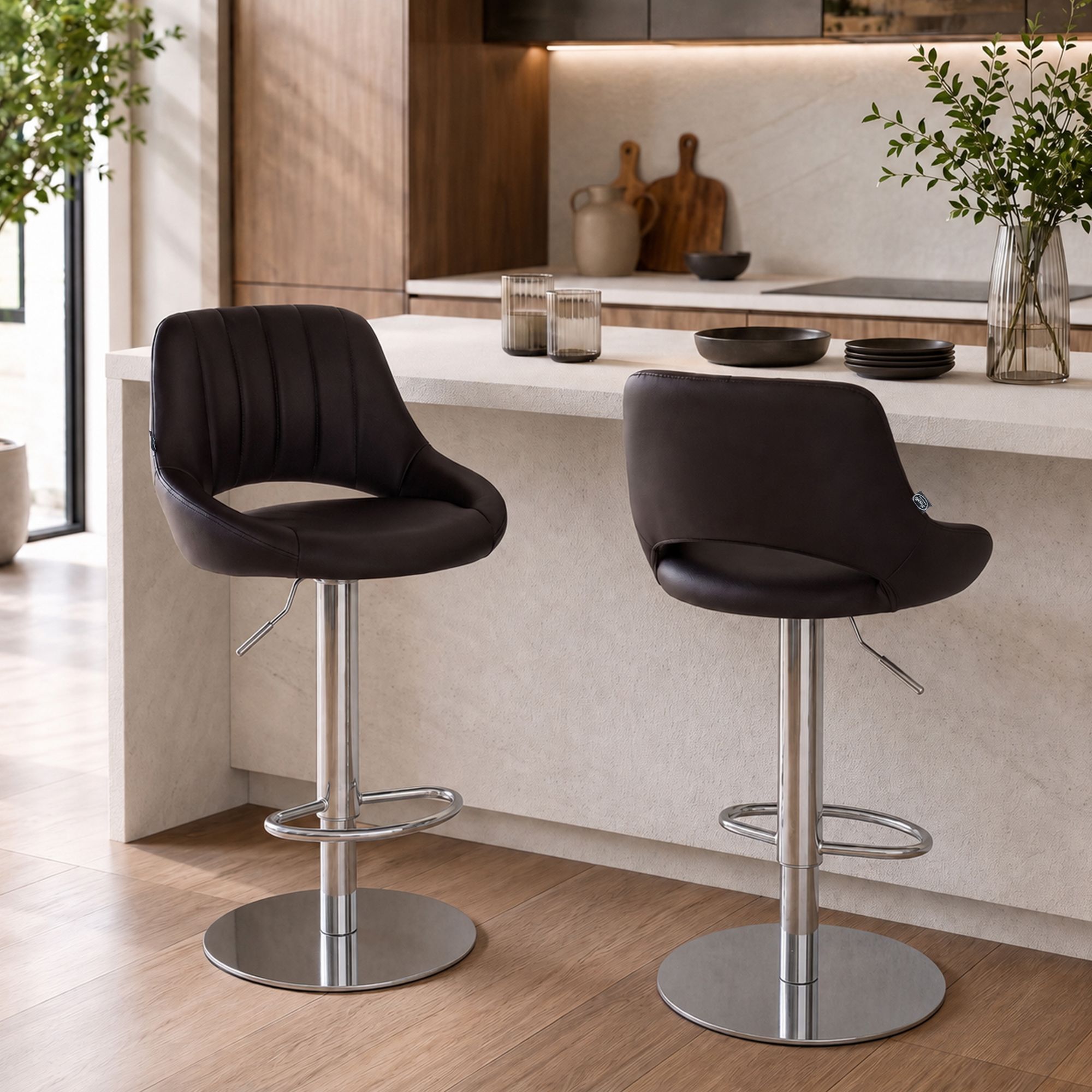 Lot de 2 tabourets de bar Milet chromés avec socles extra lourds