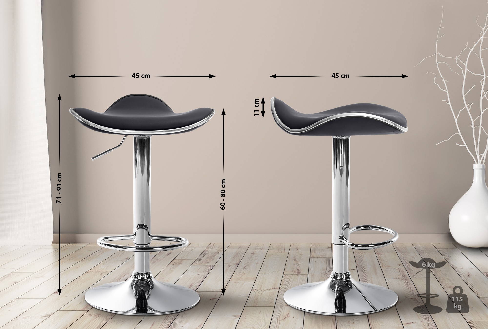 Tabouret de bar Shanghai similicuir avec pied en métal