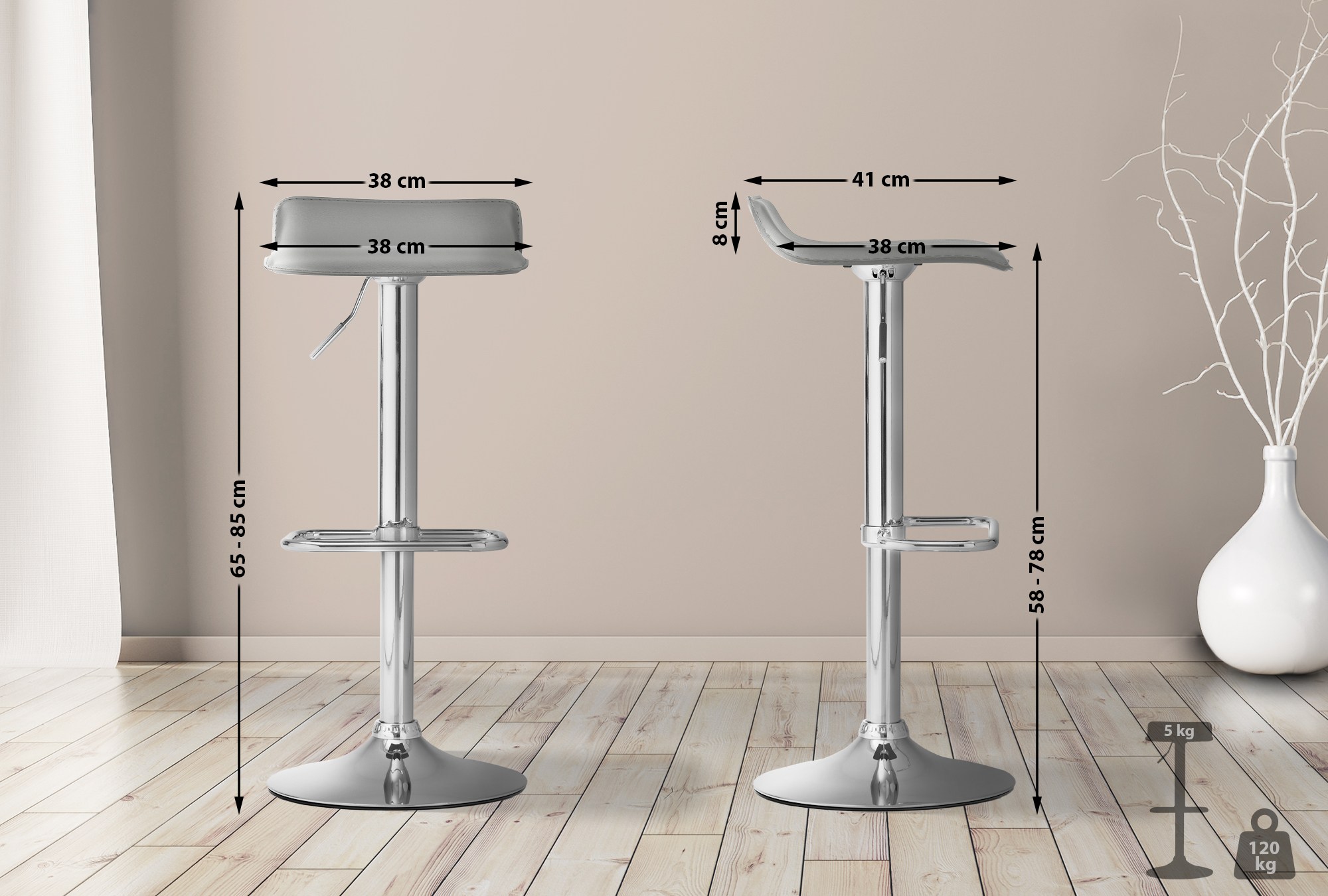 Tabouret de bar Dyn en similicuir avec pied en métal