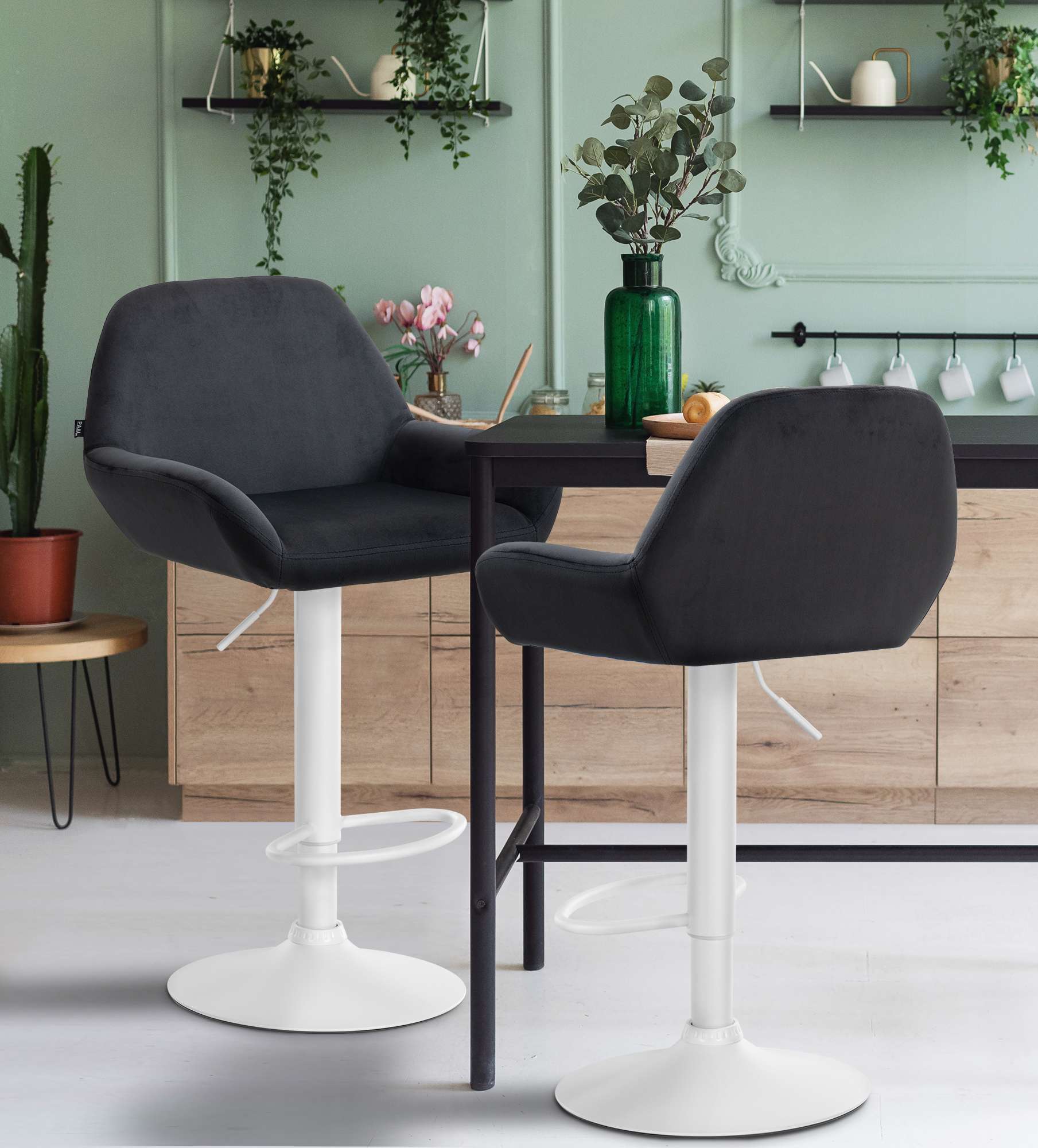 Tabouret de bar Braga Velours avec pied en métal réglable et pivotant