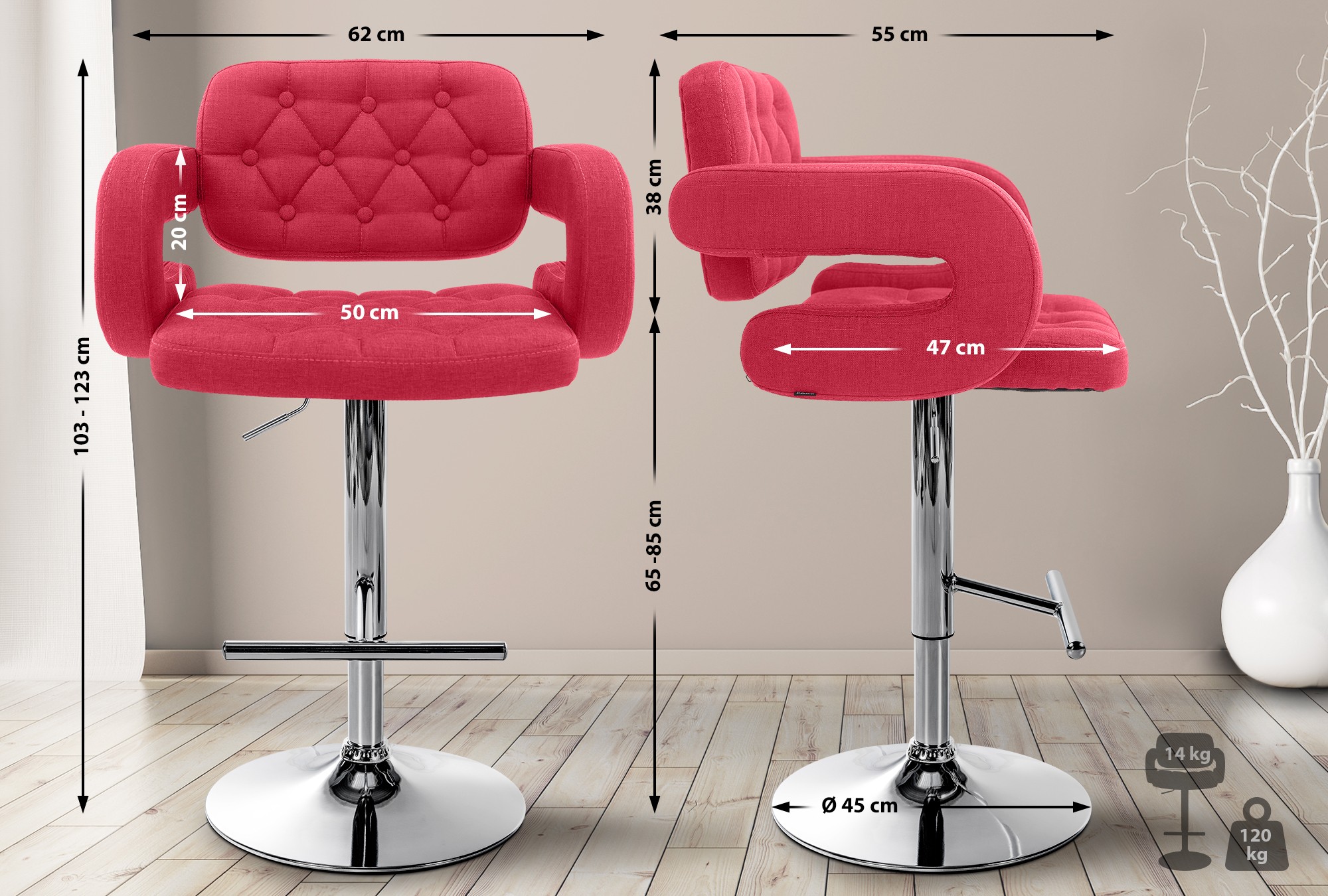 Tabouret de bar Dublin Tissu avec pied en métal