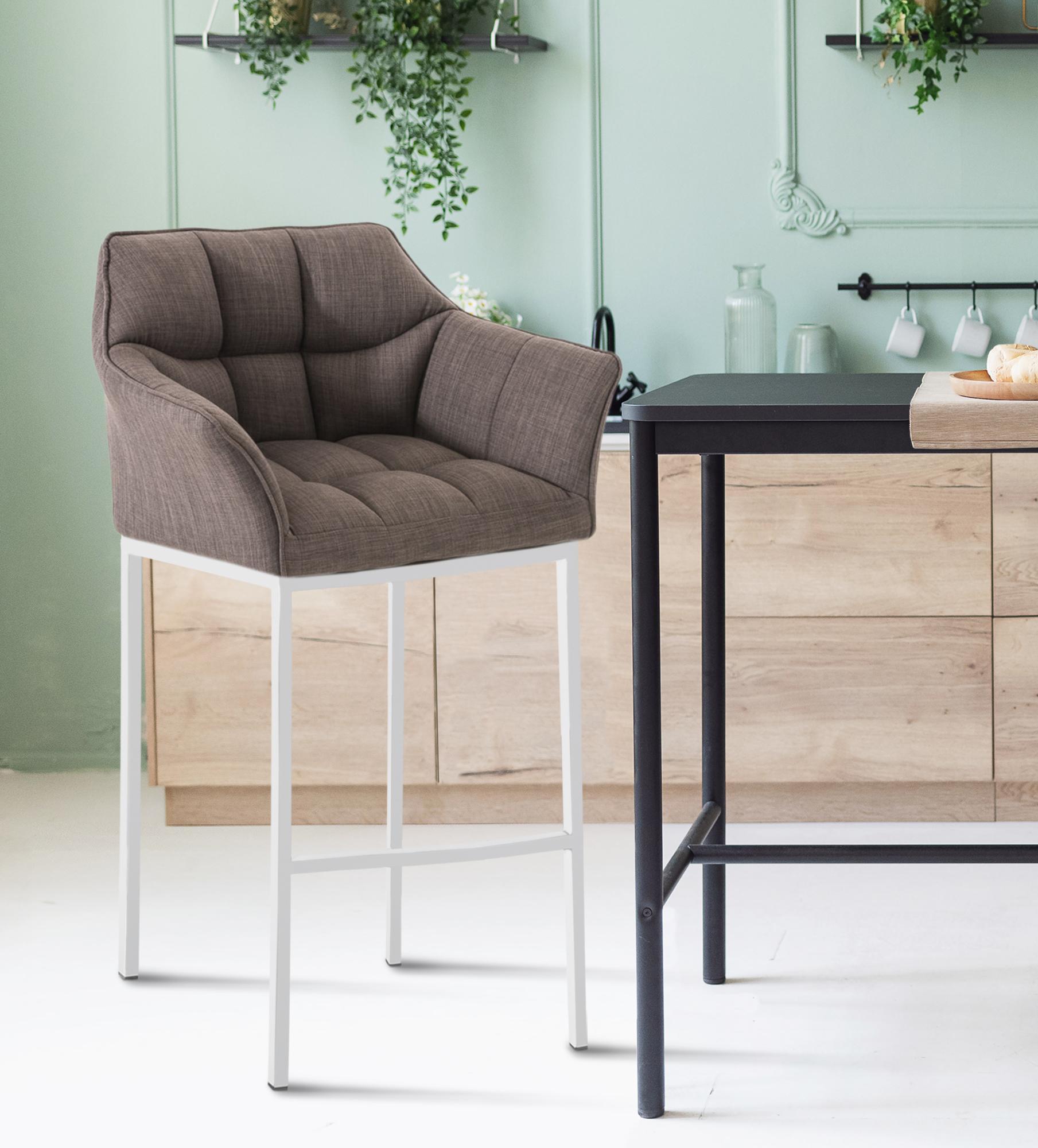 Tabouret de bar Damaso en tissu avec cadre à quatre pieds