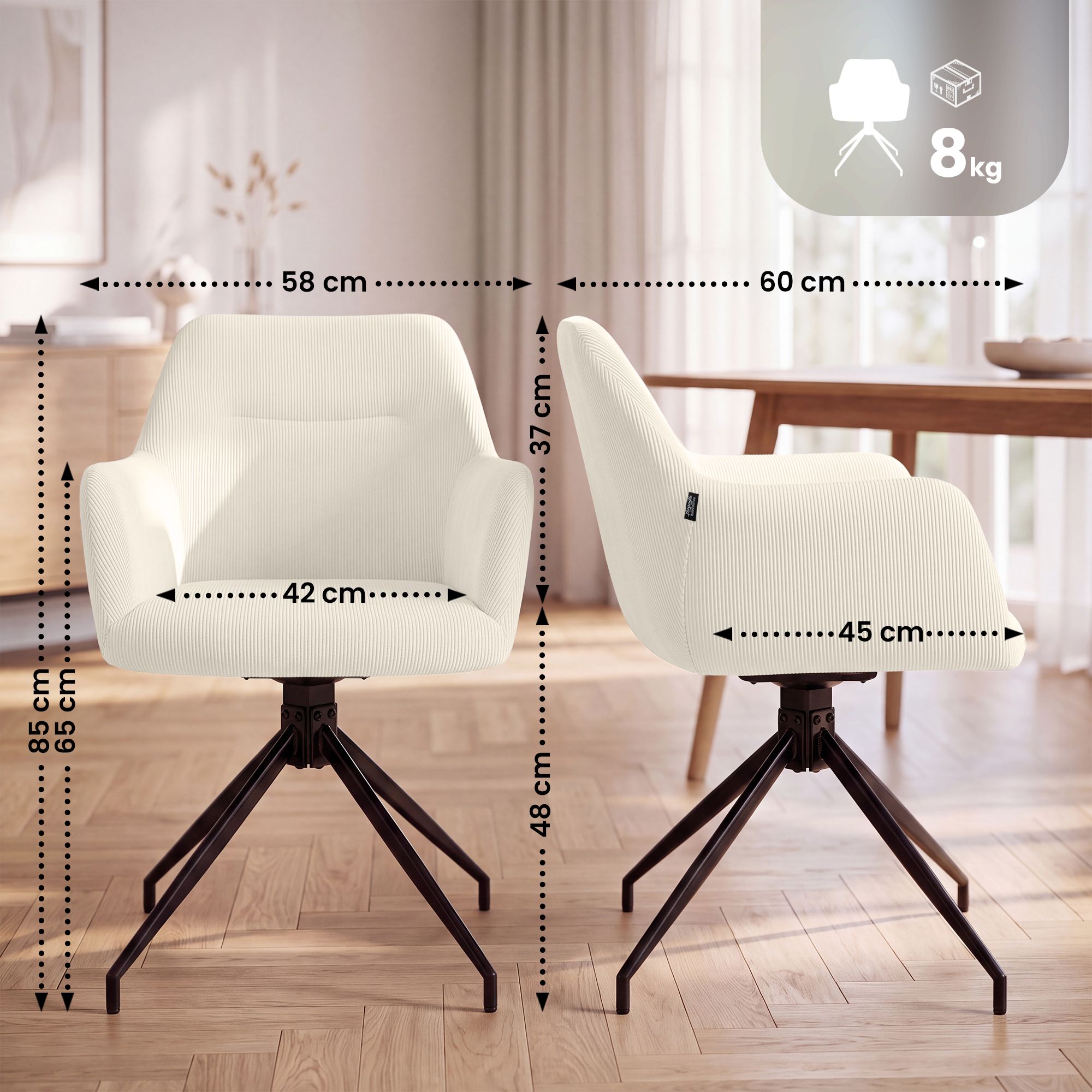 Chaise de salle à manger Merlinda en velours côtelé