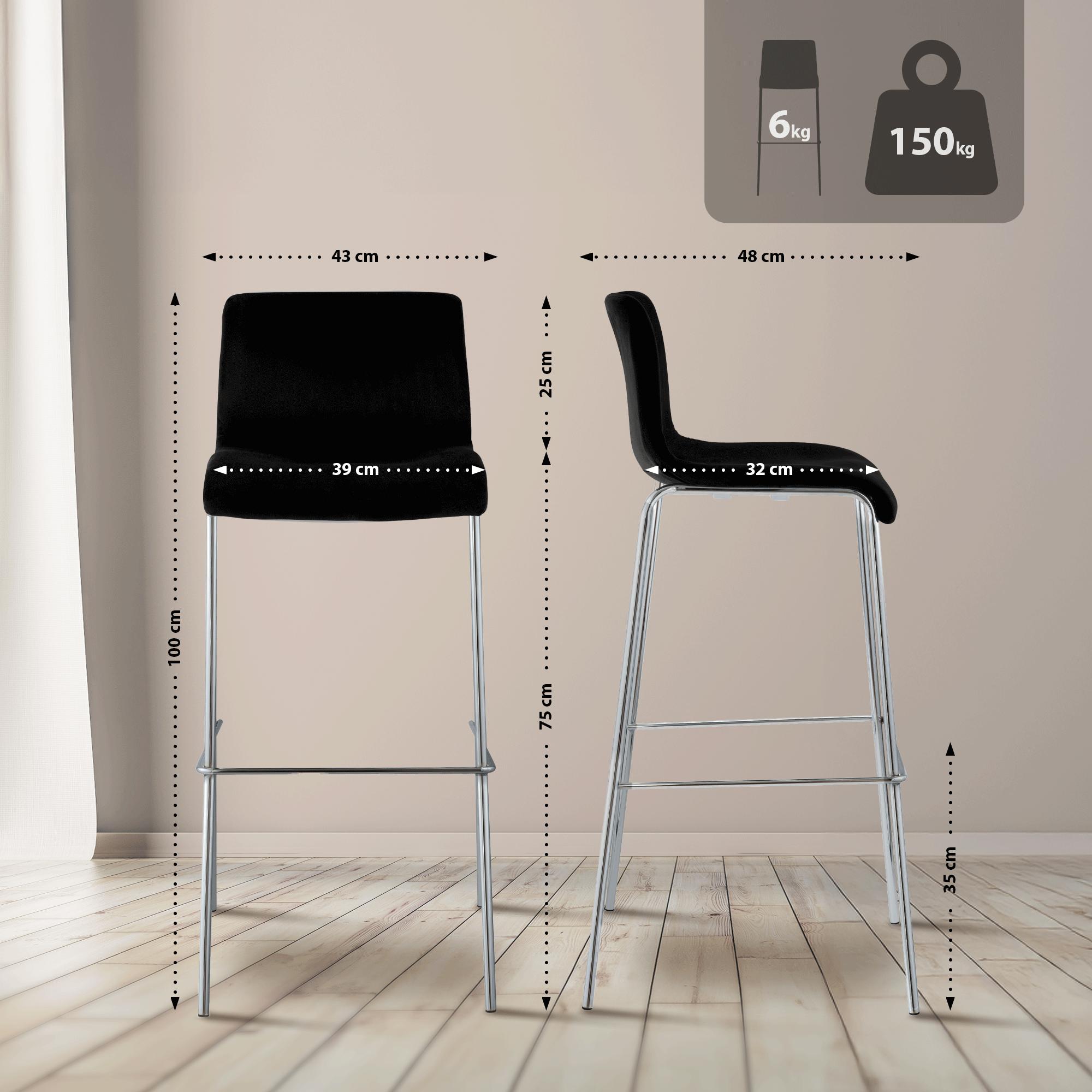 Tabouret de bar Hover velours structure à quatre pieds chromée