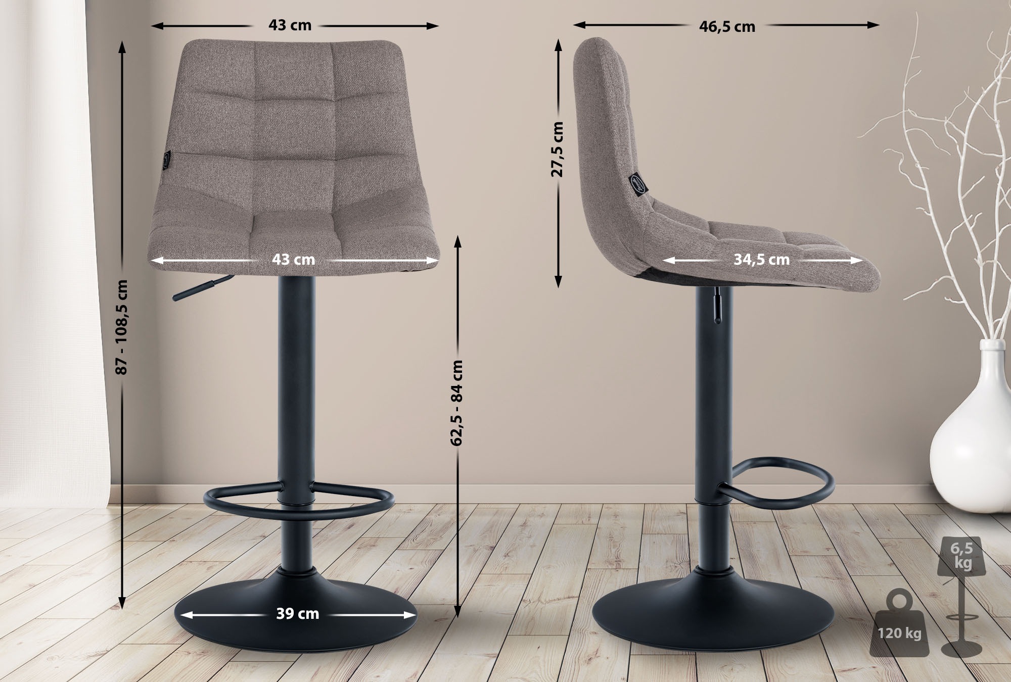 Lot de 2 tabourets de bar Jerry tissu