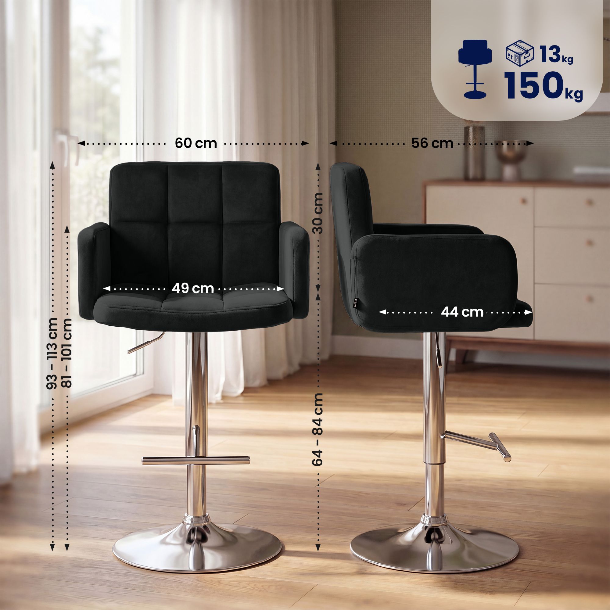 Lot de 2 tabourets de bar Los Angeles velours