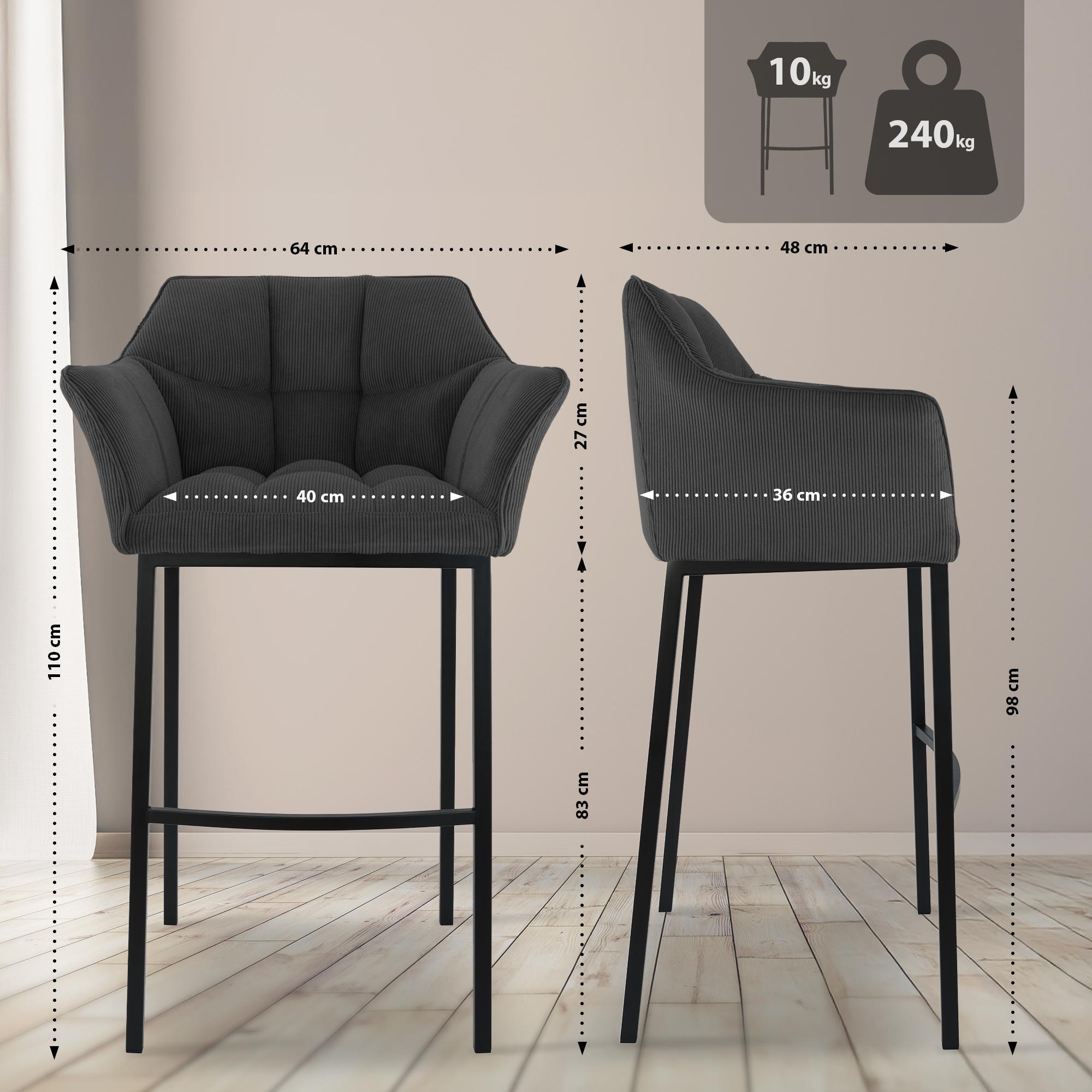 Tabouret de Bar Damaso en Velours Côtelé avec Piétement à Quatre Pieds